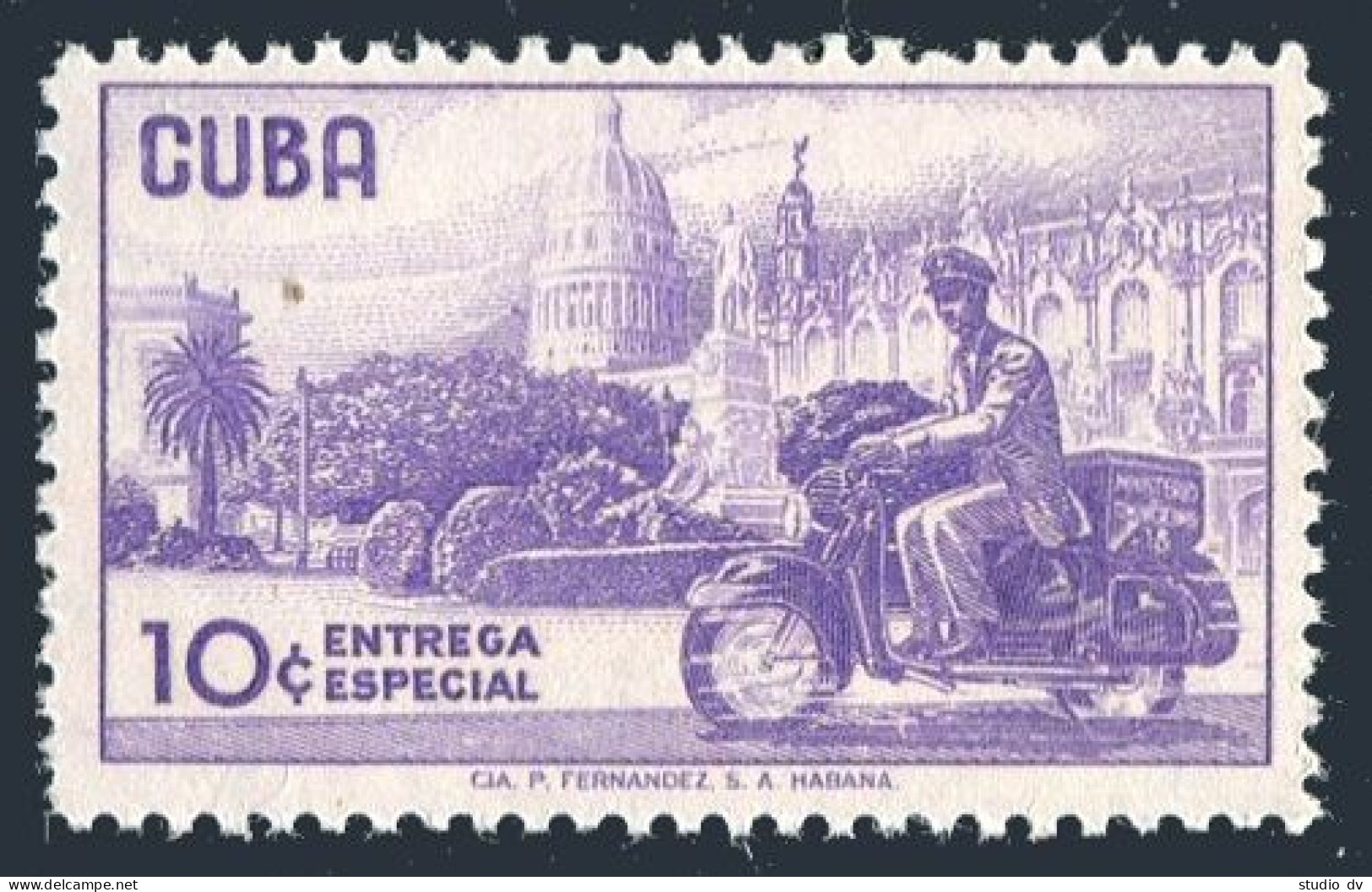Cuba E28,MLH. View In Havana,Messenger-Bicyclist,1960 - Neufs