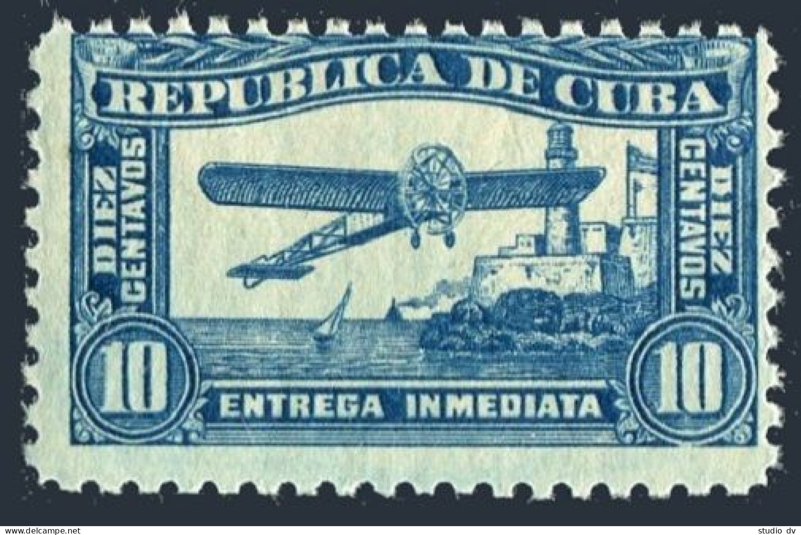 Cuba E7 Perf 10,hinged.Michel 57b.Special Delivery.Plane,Morro Castle,Lighthouse - Neufs