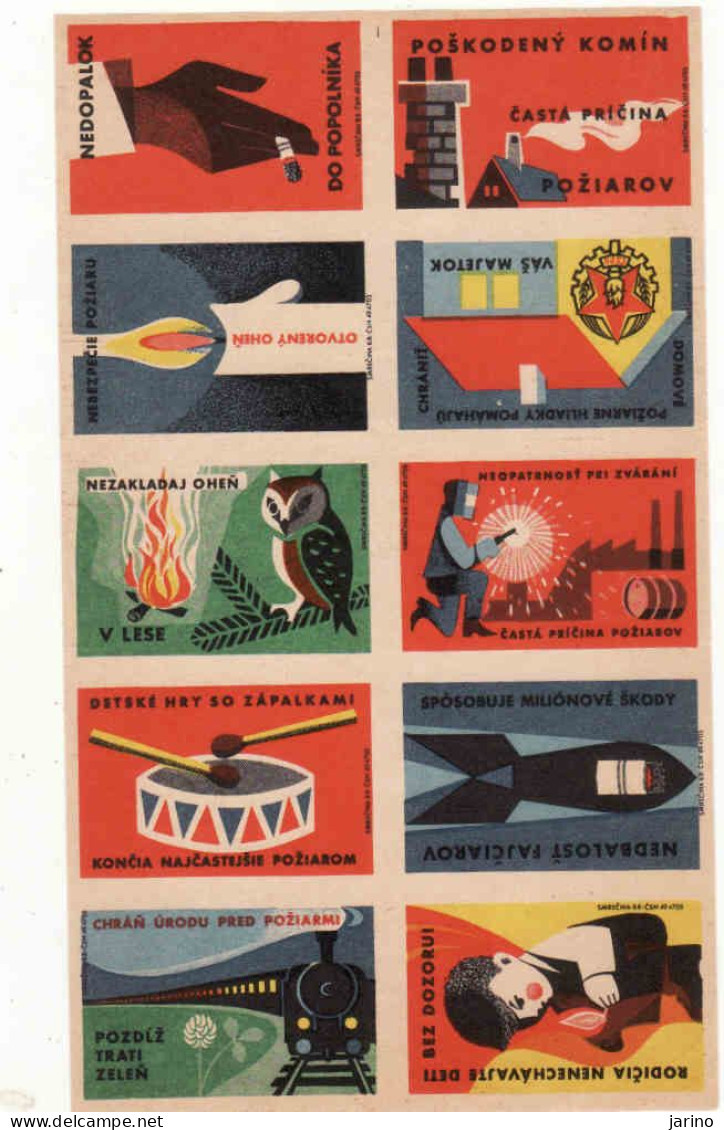 Slovakia - 10 Matchbox Labels - Fire Protection - Boites D'allumettes - Etiquettes