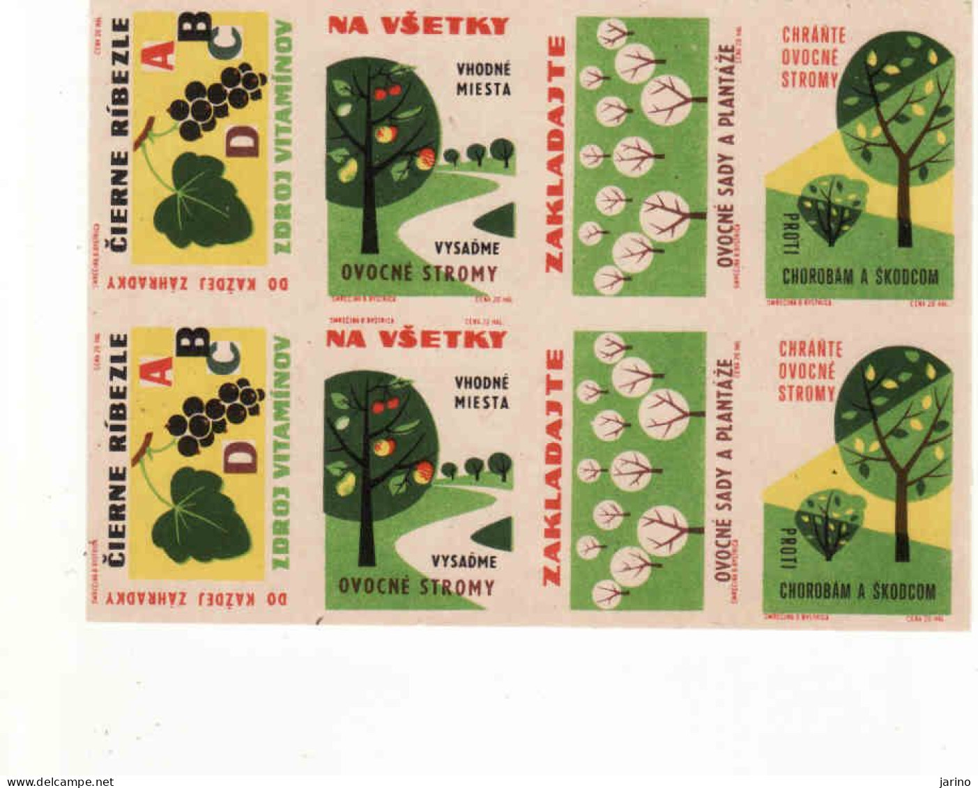Slovakia - 8 Matchbox Labels, Planting Fruit Trees, Black Currants, Tree Protection - Boites D'allumettes - Etiquettes