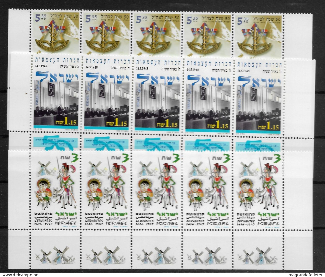 TIMBRE STAMP ZEGEL ISRAEL PETIT LOT 5 X 11351-1402-1405  XX - Neufs (avec Tabs)