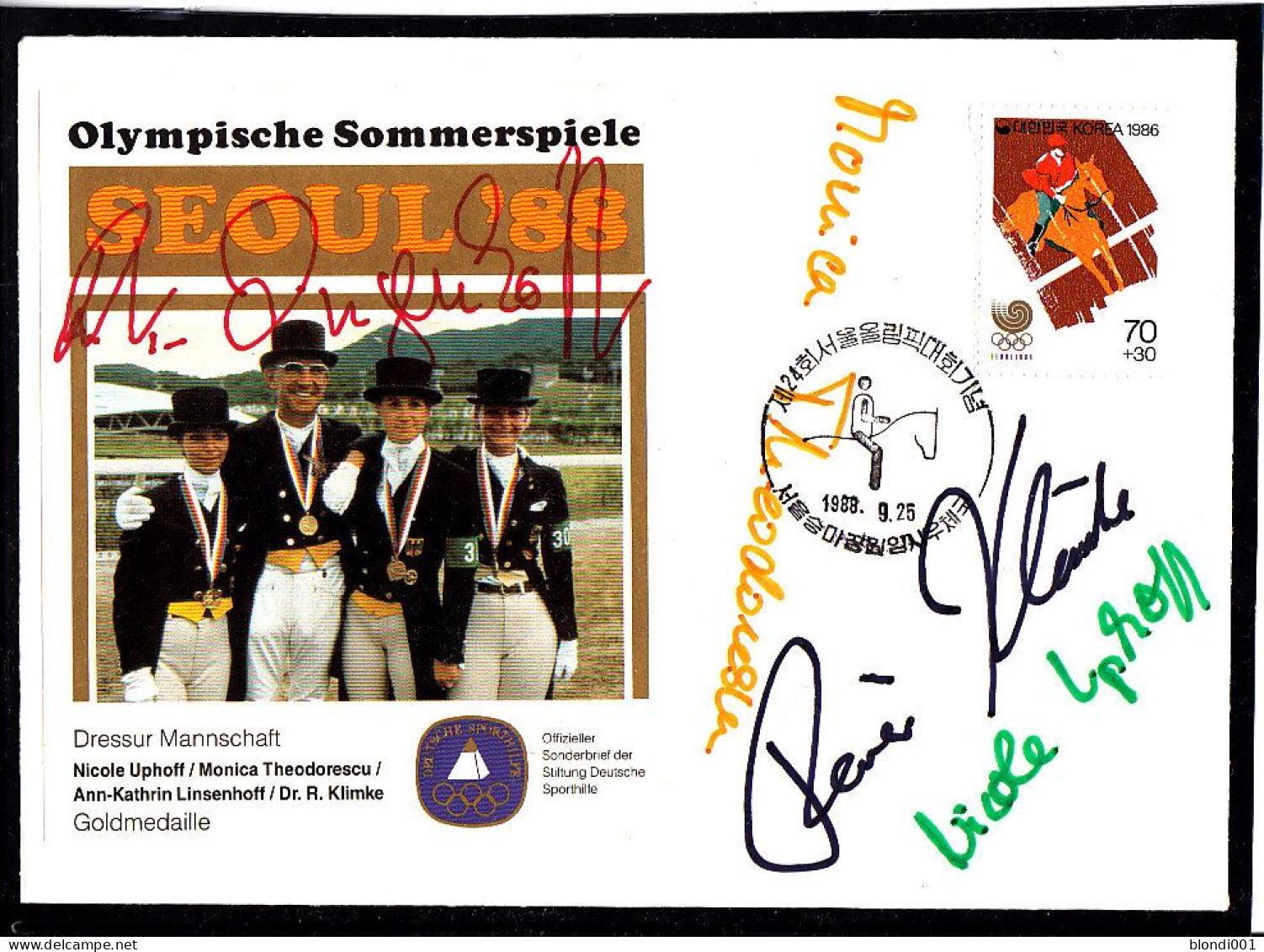 Olympics 1988 - Equestrian - SOUTH KOREA - FSC Cover With Signature - Zomer 1988: Seoel