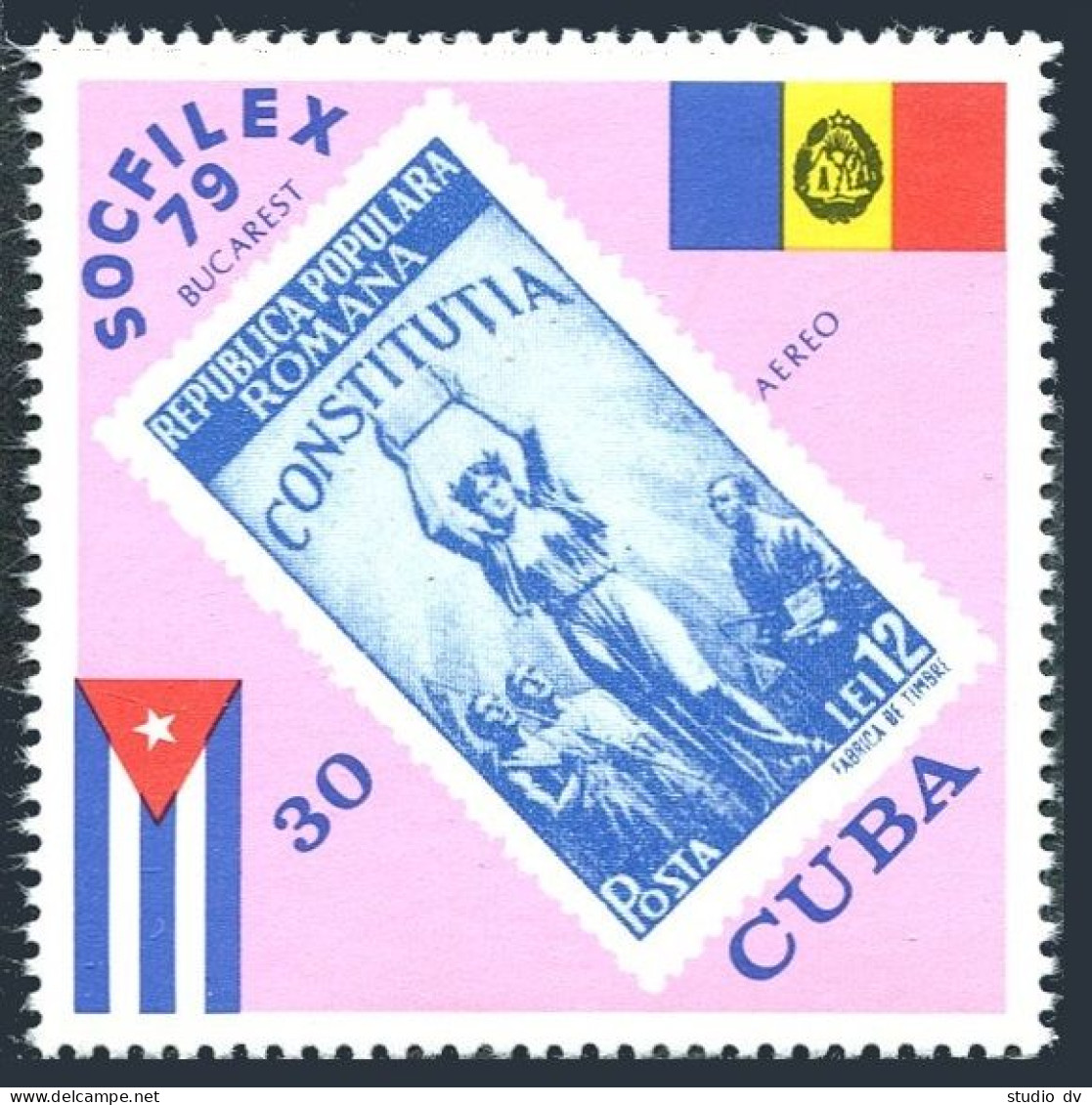 Cuba C322, MNH. Michel 2436. SOCFILEX-1979, Bucharest, Flags, Stamp. - Neufs