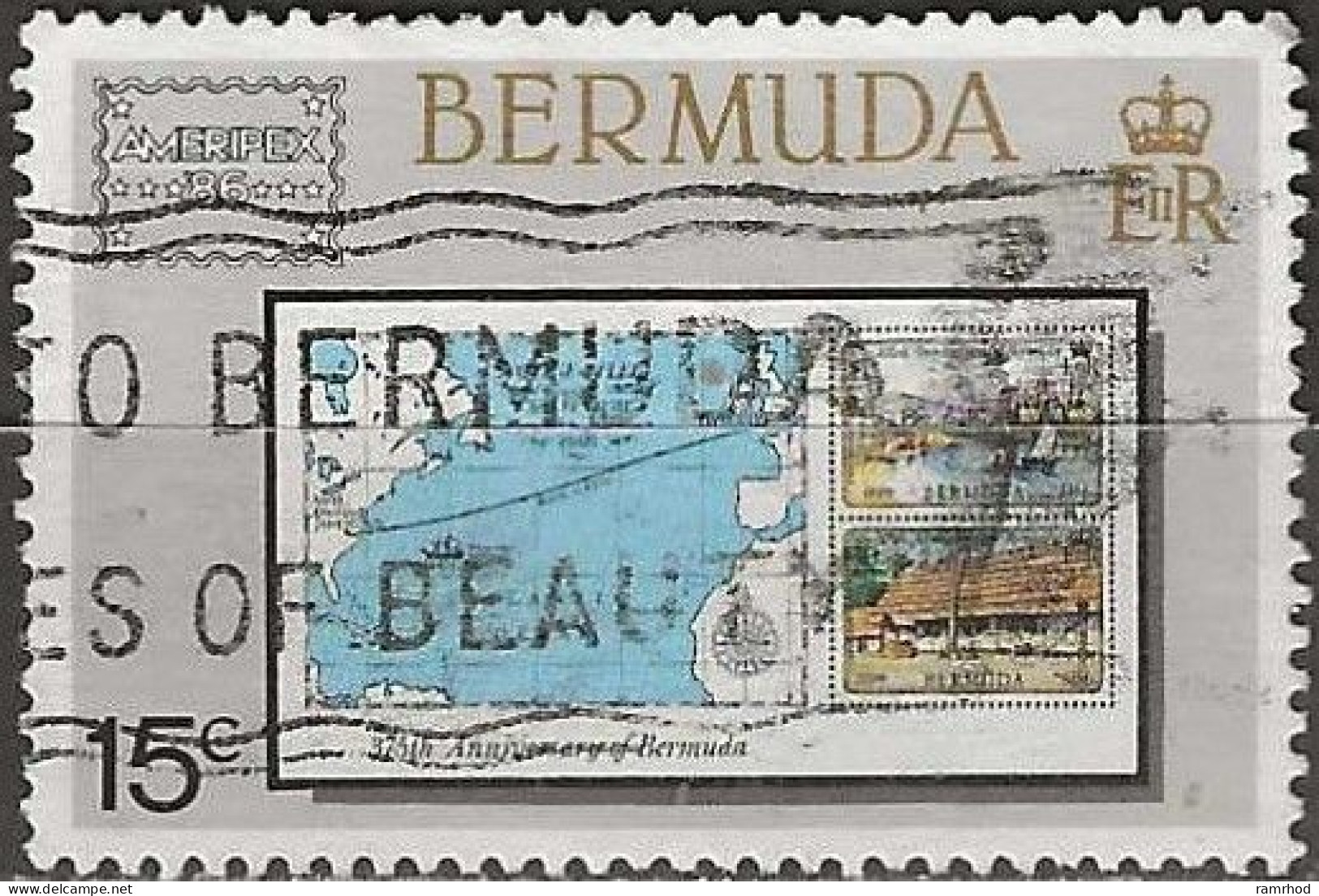 BERMUDA 1986 Ameripex '86 International Stamp Exhibition, Chicago - 15c. - 1984 375th Anniv Of Settlement Mini Sheet AVU - Bermudes