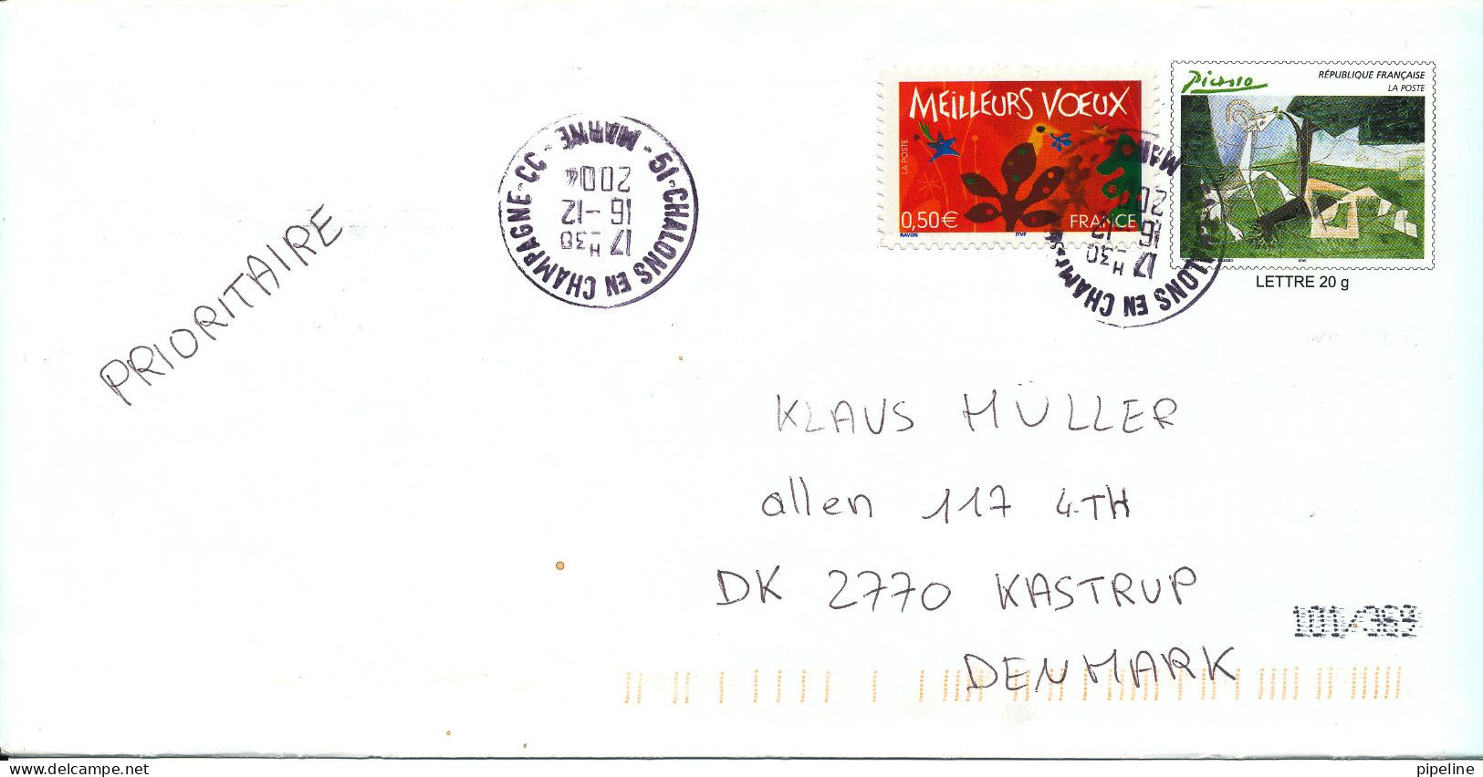 France Postal Stationery Cover 20 G. Uprated And Sent To Denmark 16-12-2004 - Pseudo-entiers Officiels