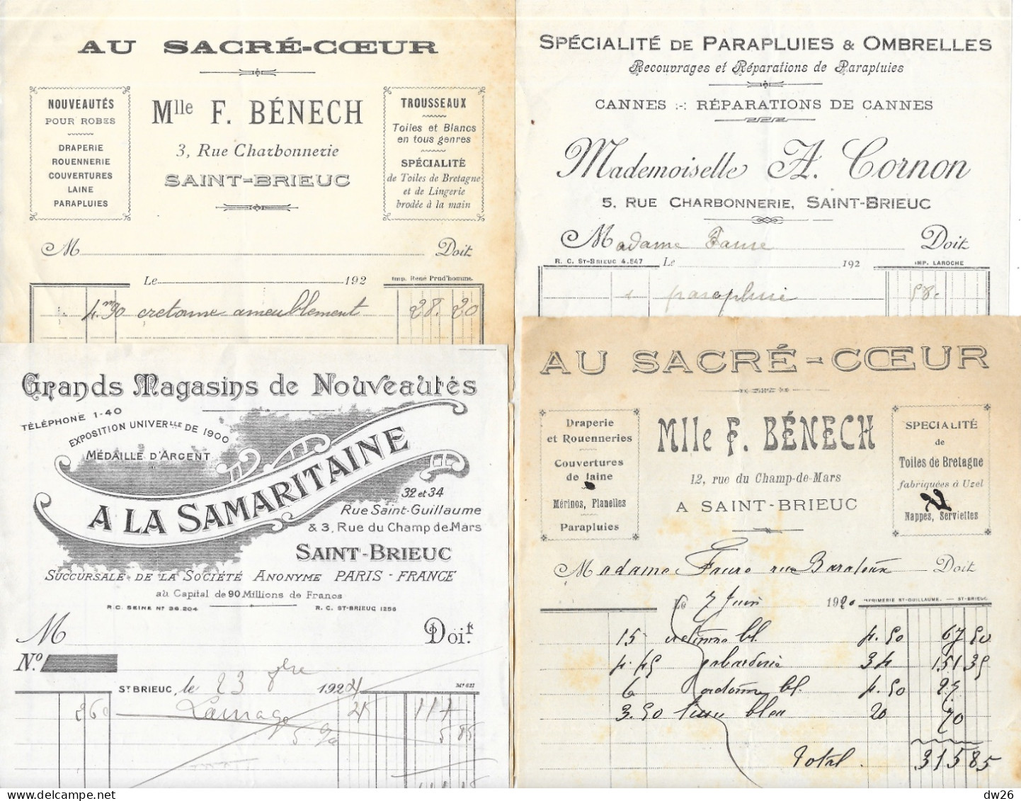 Lot De 22 Factures 14x21 Grands Magasins, Chaussures, Lainages... Saint-Brieuc (22) 1922-1928 - Kleidung & Textil