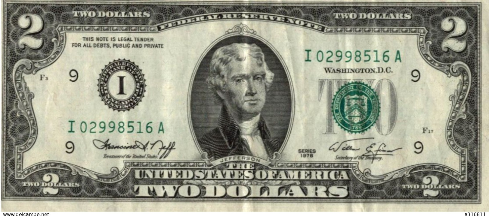 Billet, Etats Unis , The United States Of AMERICA , Series 1976 , Jefferson , Two, 2 DOLLARS - Billetes De La Reserva Federal (1928-...)