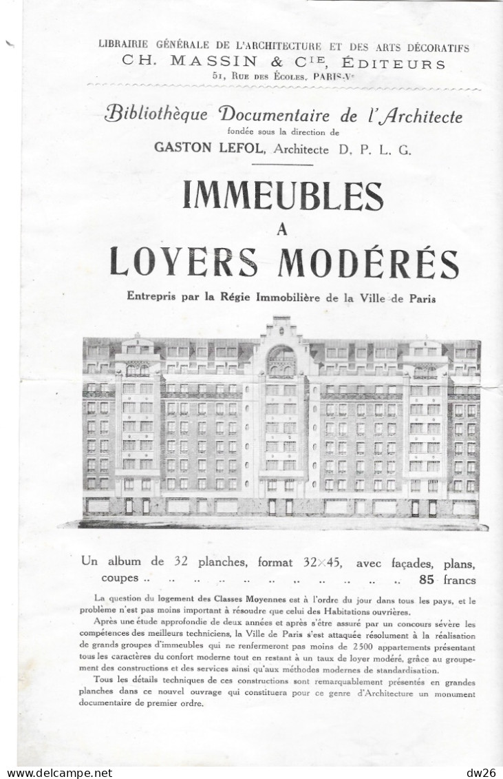 Catalogue Librairie D'Architecture Et Arts Décoratif (Massin & Cie, Editeurs, Paris) Ouvrages Bibliothèque Documentaire - 1900 – 1949