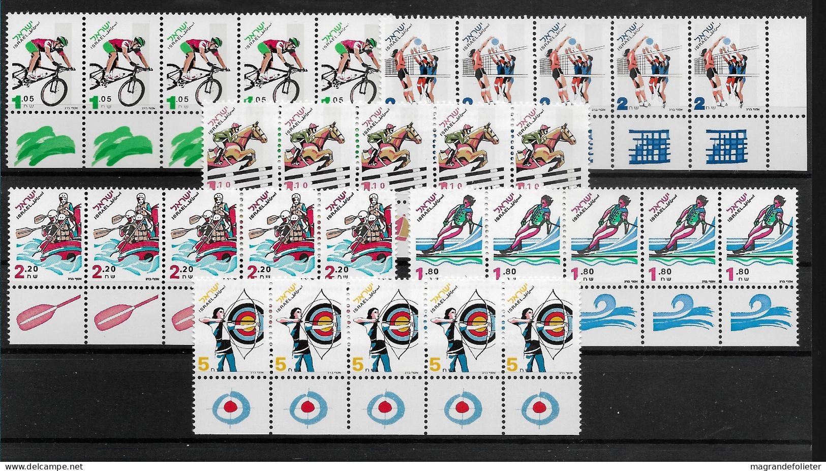 TIMBRE STAMP ZEGEL ISRAEL PETIT LOT DIVERS SPORTS 5 X 1307-09 1349-50   XX - Neufs (avec Tabs)