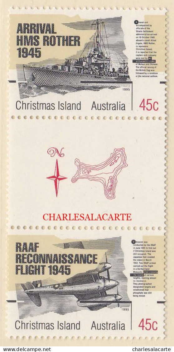 CHRISTMAS ISLAND 1995  END OF WWII  ANNIVERSARY VERTICAL GUTTER PAIR  SG 407-408  U.M. - Christmaseiland