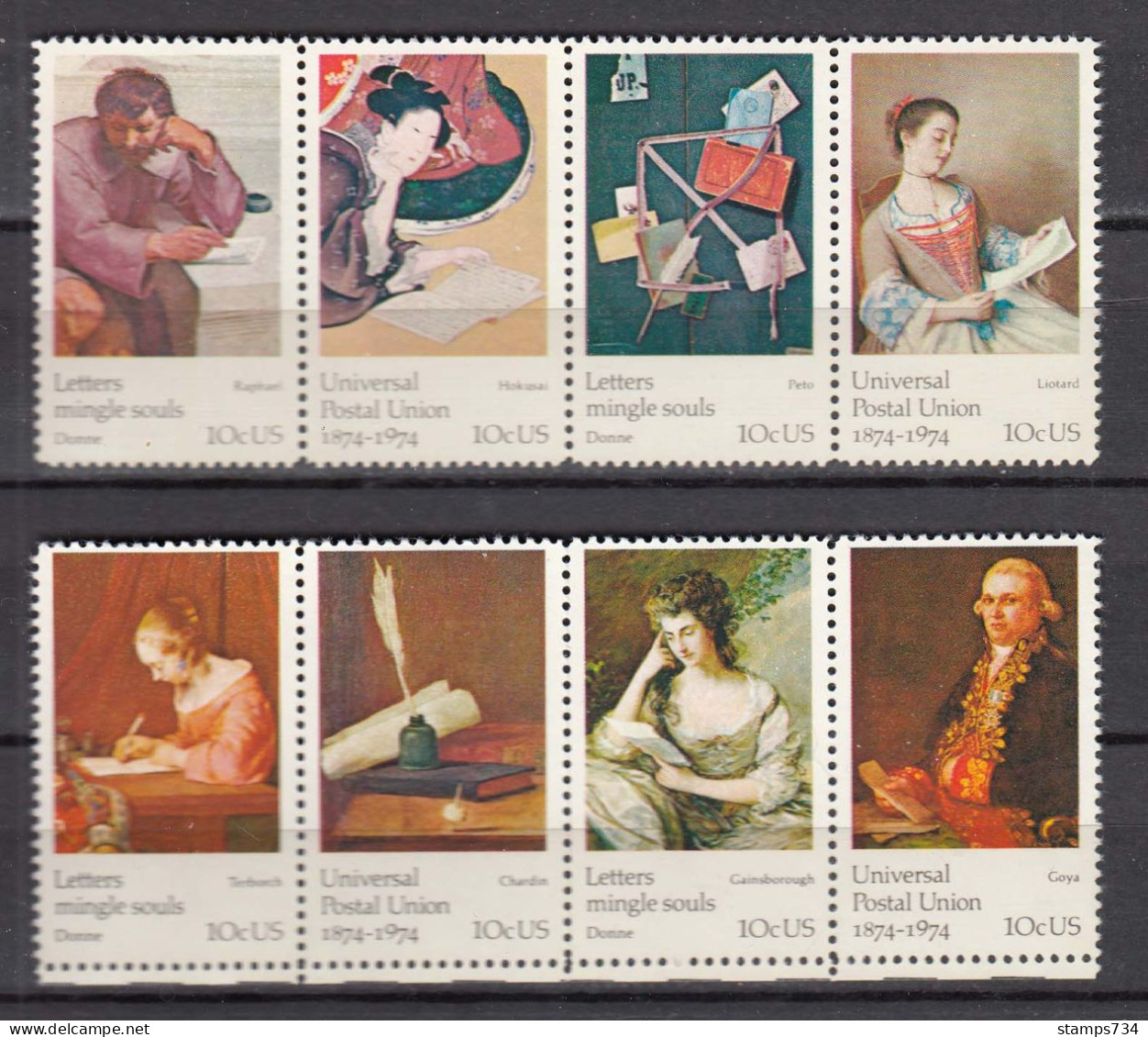 USA 1974 - 100 Years UPU: Paintings, Set Of 8 Stamps, MNH** - Unused Stamps