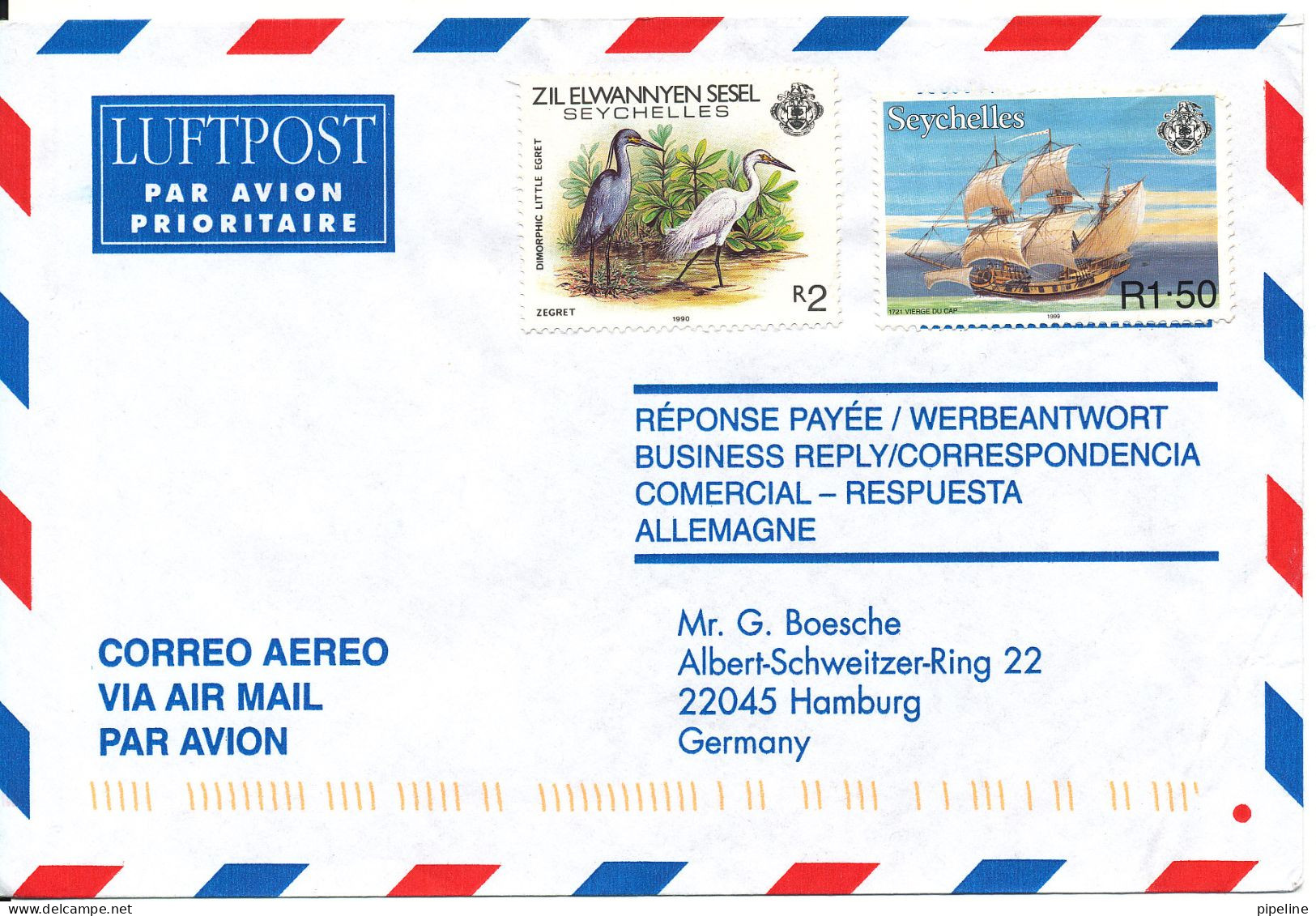 Seychelles Air Mail Cover Sent To Germany - Seychellen (1976-...)