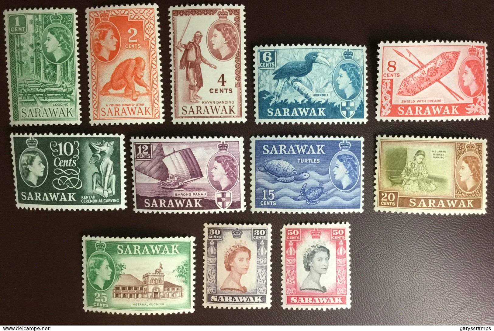 Sarawak 1955 - 1959 Definitives Set To 50c All Wildlife Issues Birds Animals Turtles Trees MNH - Sarawak (...-1963)