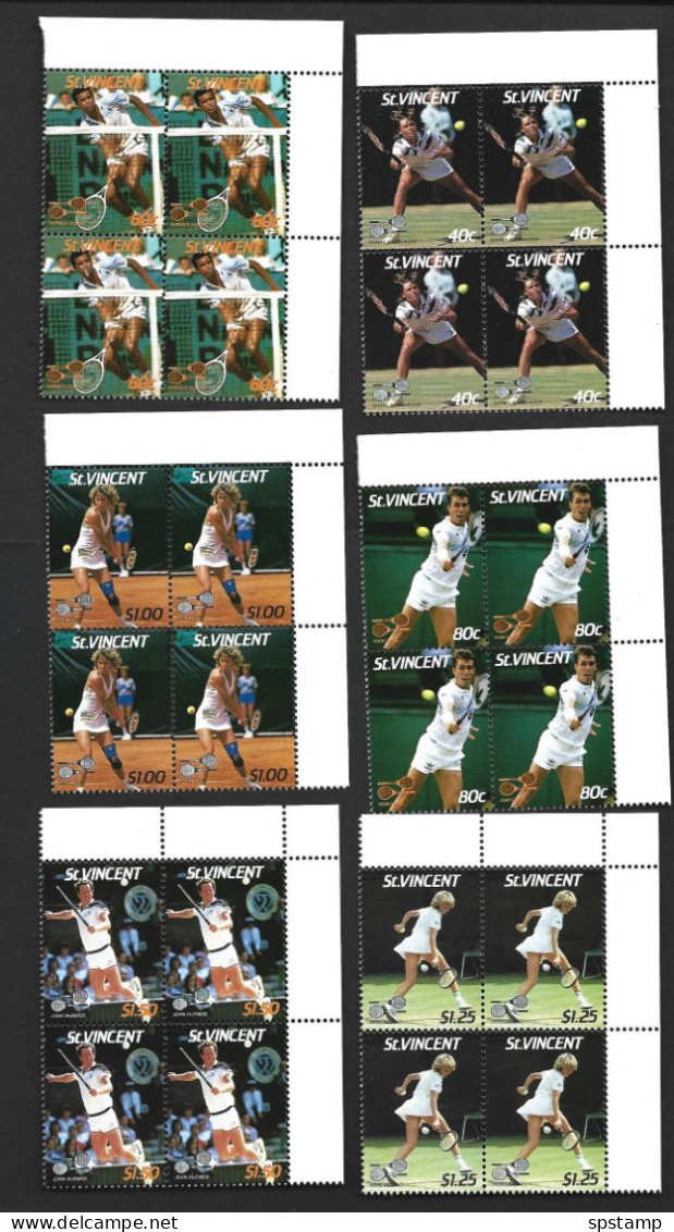 St Vincent 1987 Wimbledon Tennis Champions Set 8 MNH Blocks Of 4 Becker Navratilova Lendl Graf - St.Vincent (1979-...)