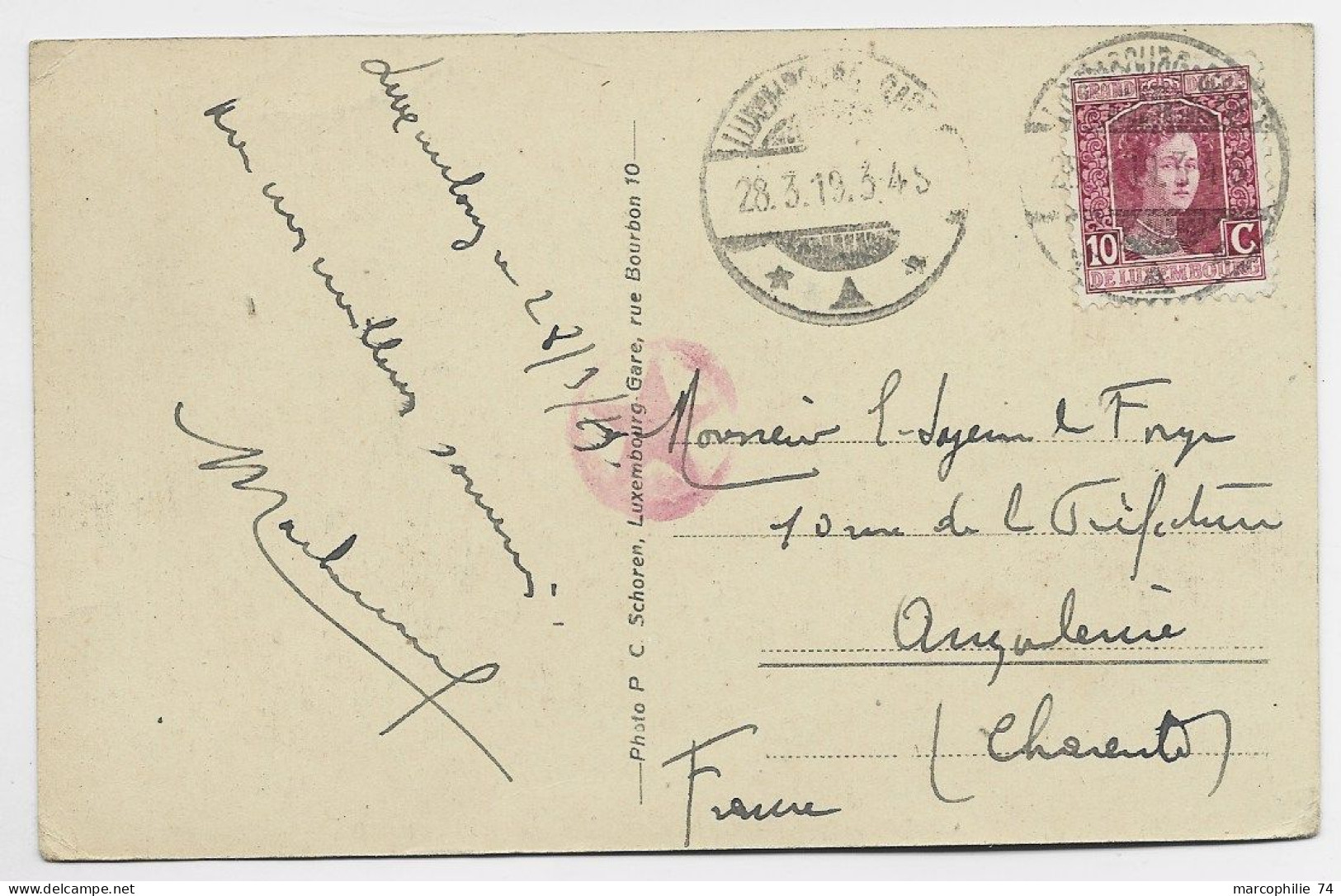 LUXEMBOURG 10C SEUL CARTE LUXEMBOURG CAISSE EPARGNE 29.3.1919 POUR FRANCE - 1914-24 Marie-Adelaide