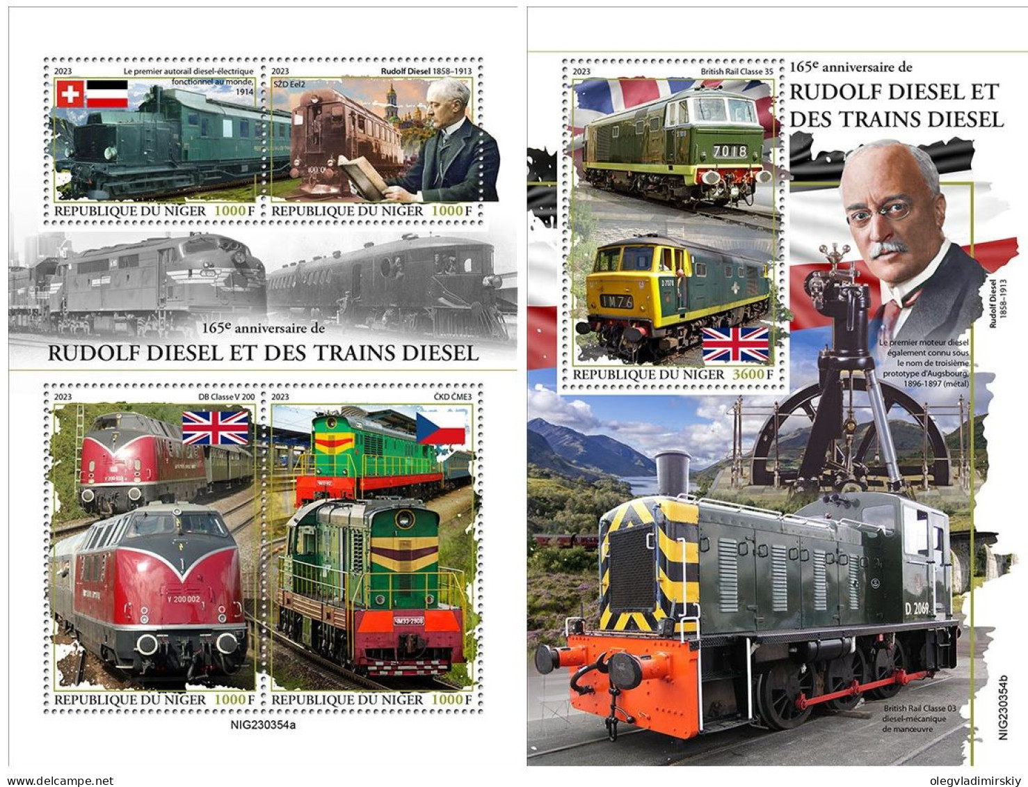 Niger 2023 165th Anniversary Of Rudolf Diesel & Diesel Trains Set Of 2 Block's MNH - Niger (1960-...)