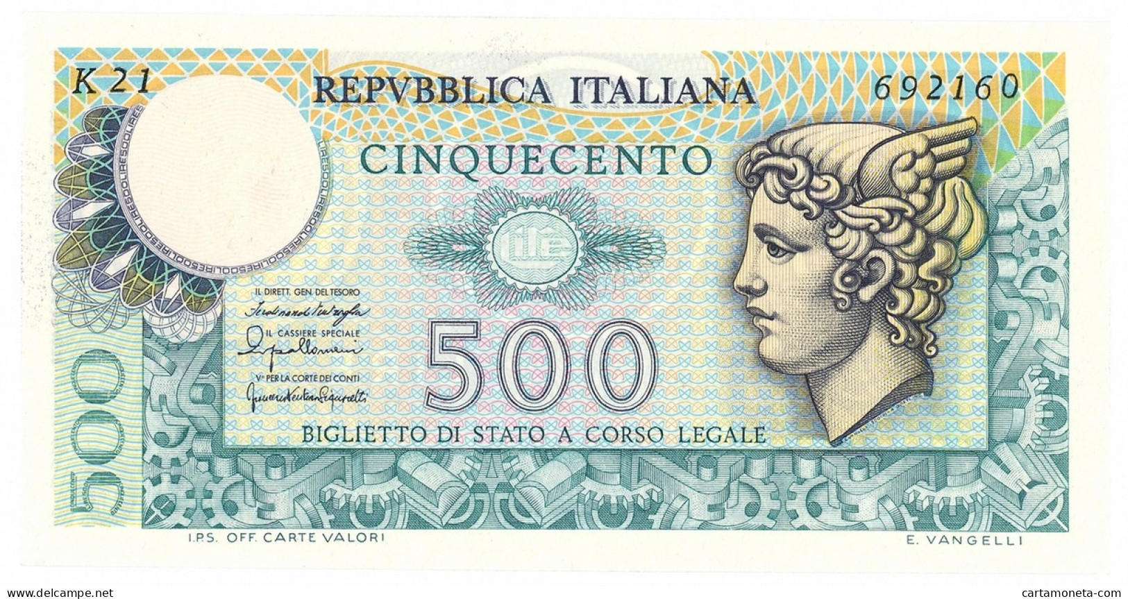 500 LIRE BIGLIETTO DI STATO MERCURIO 20/12/1976 FDS - Altri & Non Classificati