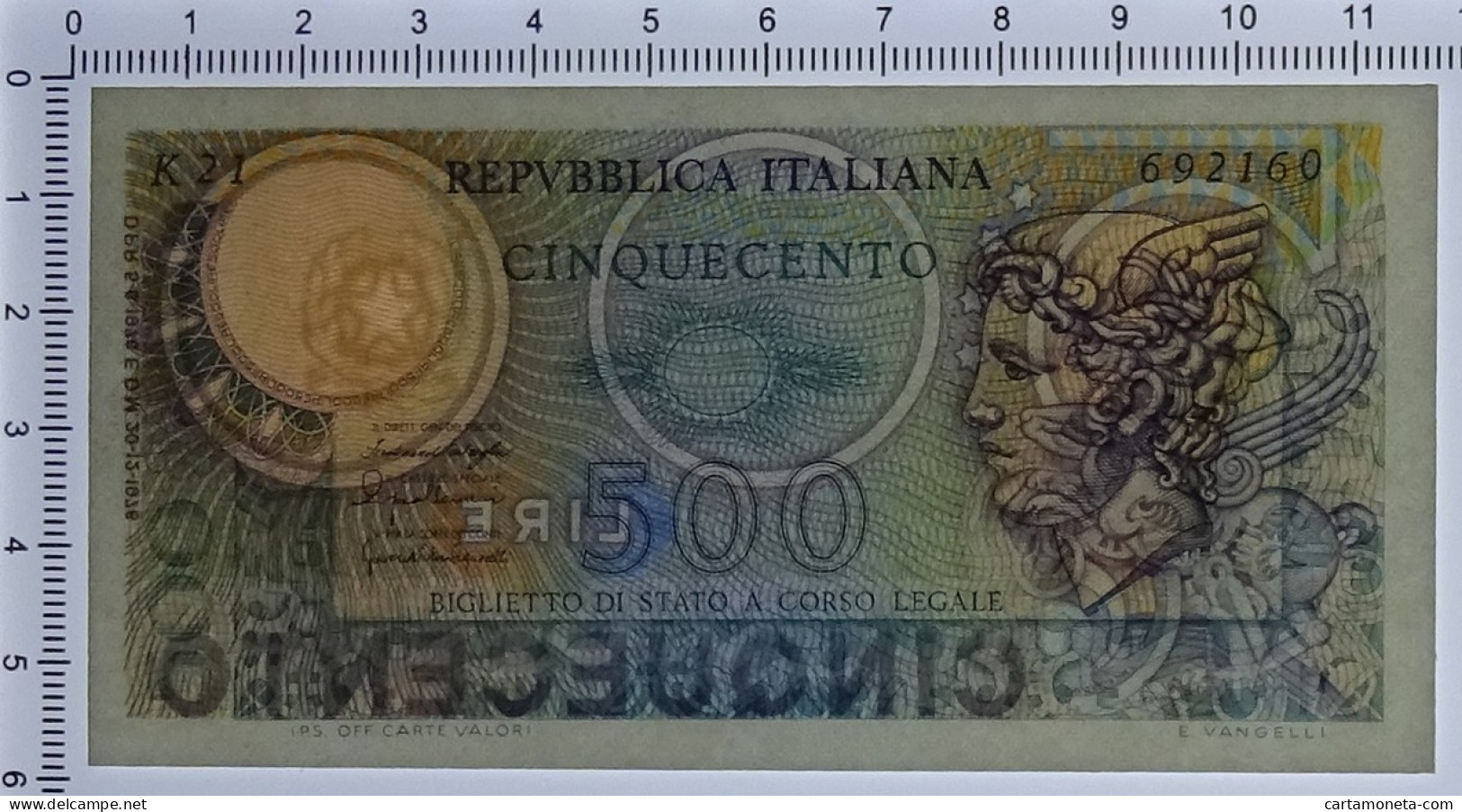 500 LIRE BIGLIETTO DI STATO MERCURIO 20/12/1976 FDS - Autres & Non Classés