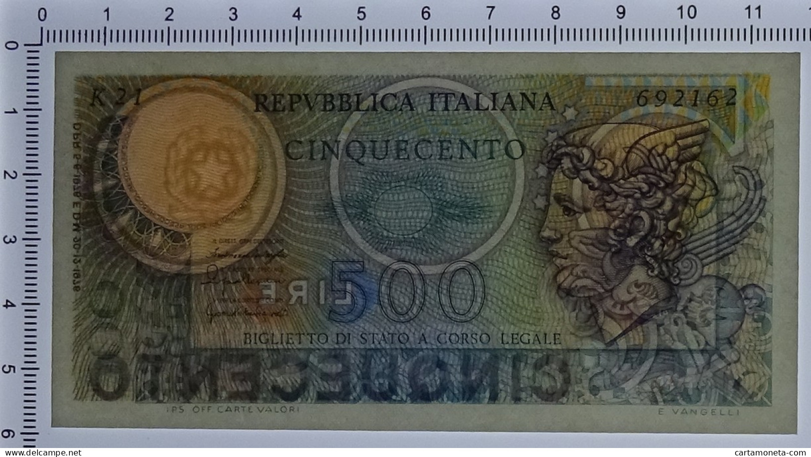 500 LIRE BIGLIETTO DI STATO MERCURIO 20/12/1976 FDS - Autres & Non Classés