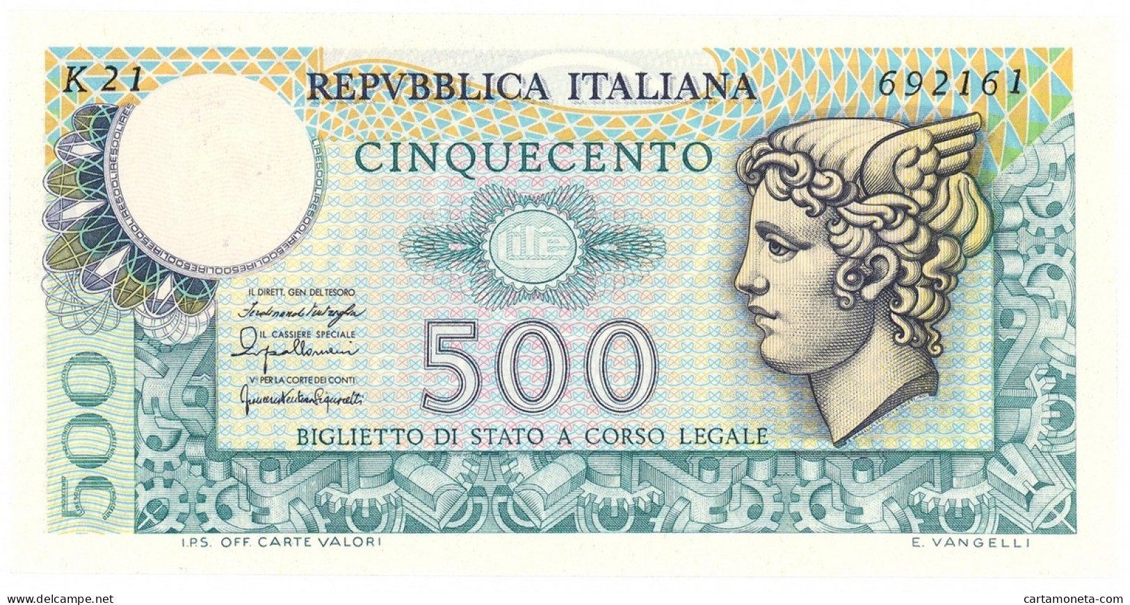 500 LIRE BIGLIETTO DI STATO MERCURIO 20/12/1976 FDS - Otros & Sin Clasificación