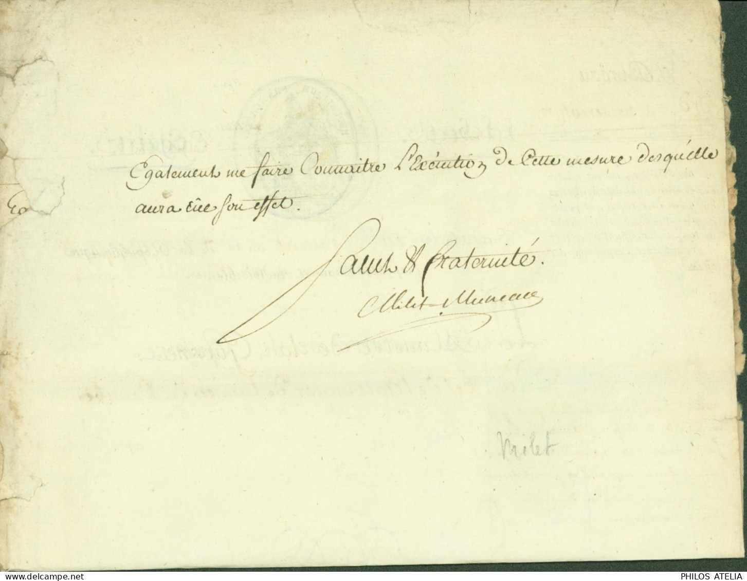 LAS Lettre Autographe Signature Louis Marie Antoine Destouff Baron De Milet De Mureau Général Révolution Empire - Político Y Militar