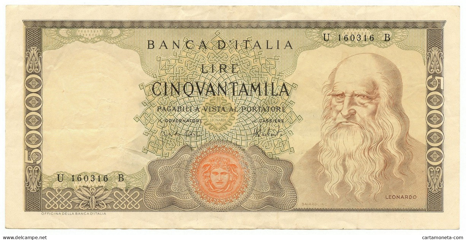 50000 LIRE BANCA D'ITALIA LEONARDO DA VINCI MEDUSA 16/05/1972 BB+ - Otros & Sin Clasificación