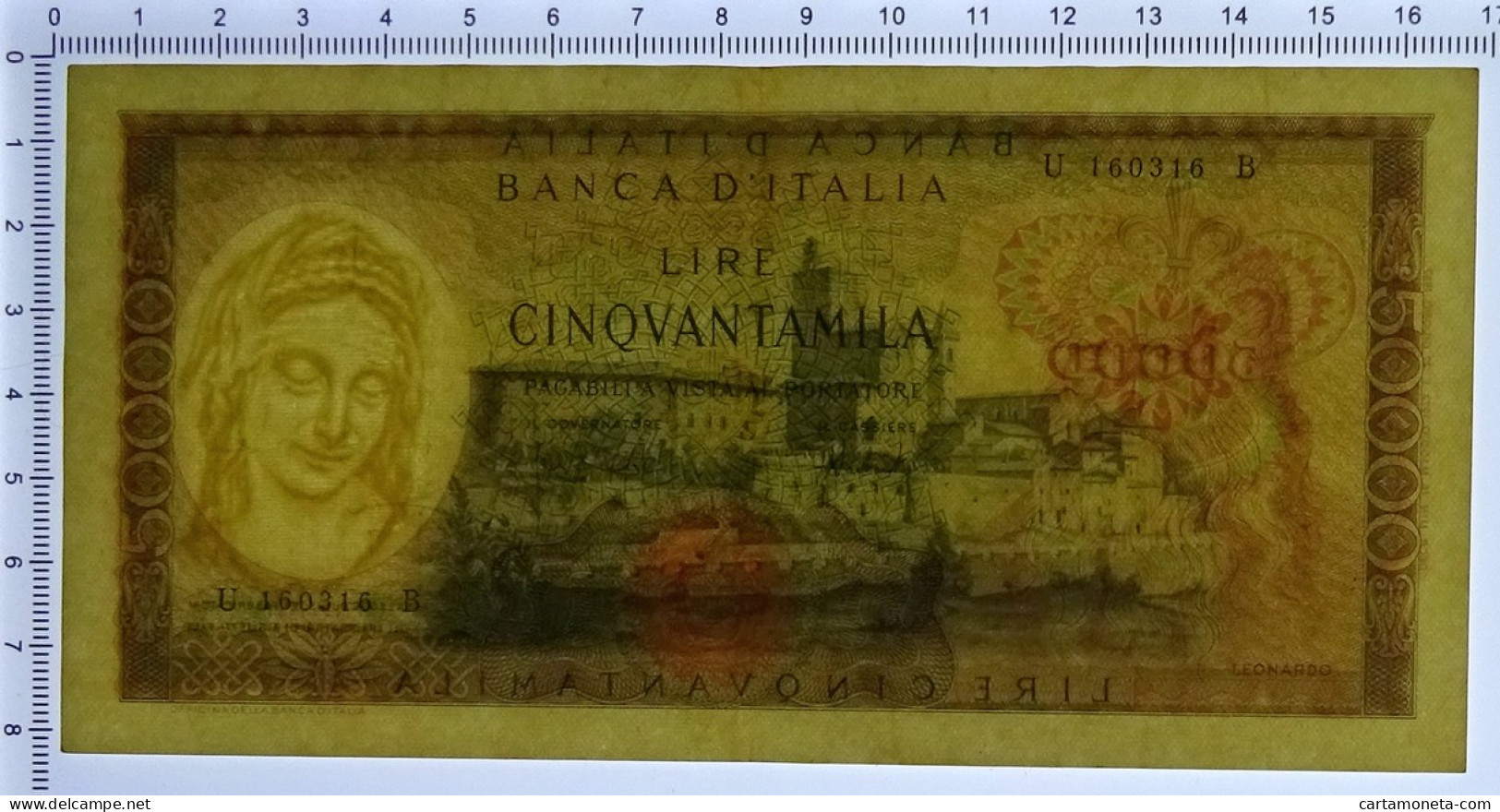 50000 LIRE BANCA D'ITALIA LEONARDO DA VINCI MEDUSA 16/05/1972 BB+ - Otros & Sin Clasificación