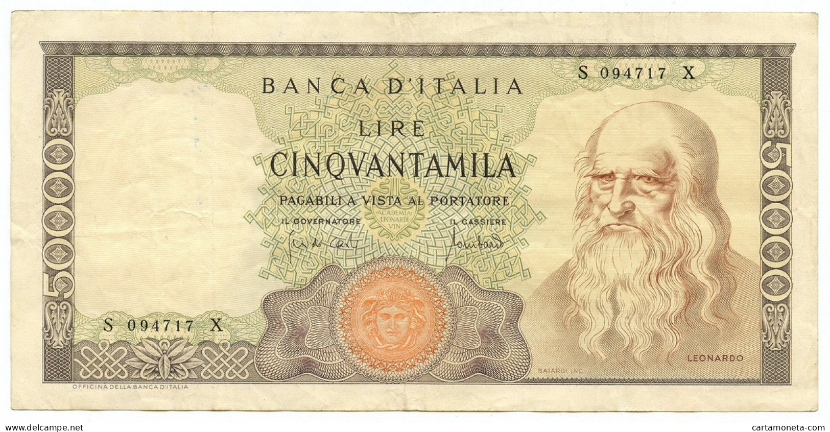 50000 LIRE BANCA D'ITALIA LEONARDO DA VINCI MEDUSA 19/07/1970 BB/BB+ - Altri & Non Classificati