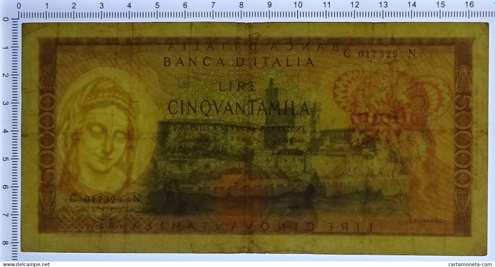 50000 LIRE BANCA D'ITALIA LEONARDO DA VINCI MEDUSA 19/07/1970 BB - Altri & Non Classificati