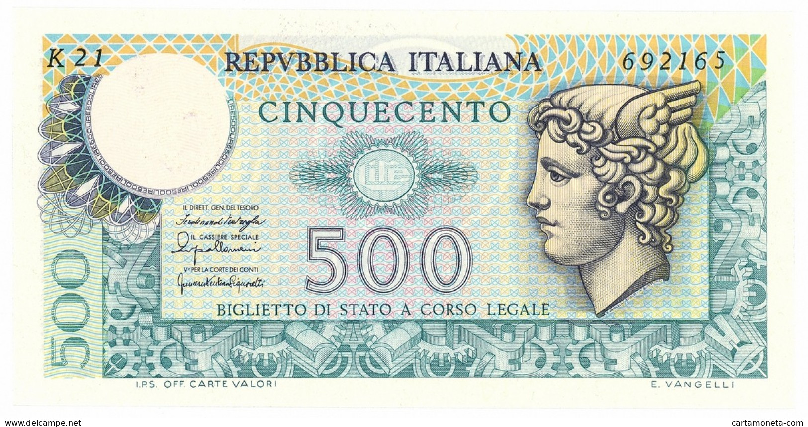 500 LIRE BIGLIETTO DI STATO MERCURIO 20/12/1976 FDS - Andere & Zonder Classificatie