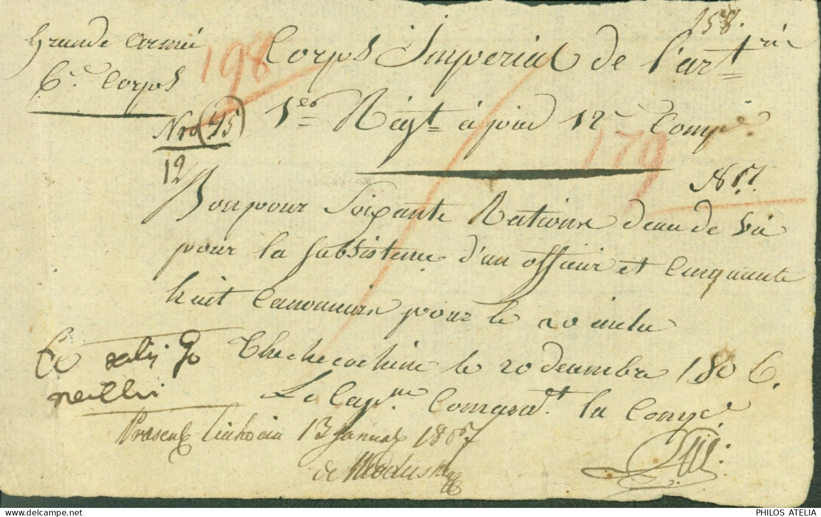 LAS Lettre Autographe Signature Capitaine Thechecoheim 1806 Empire Grande Armée Corps Impérial De L'artillerie - Politiques & Militaires
