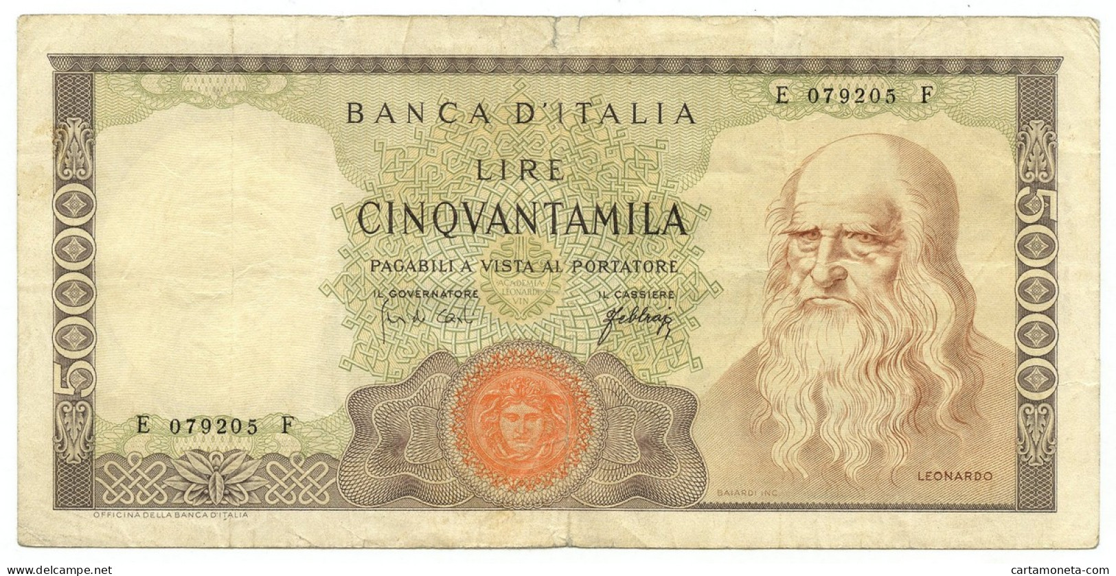 50000 LIRE BANCA D'ITALIA LEONARDO DA VINCI MEDUSA 03/07/1967 BB- - Other & Unclassified