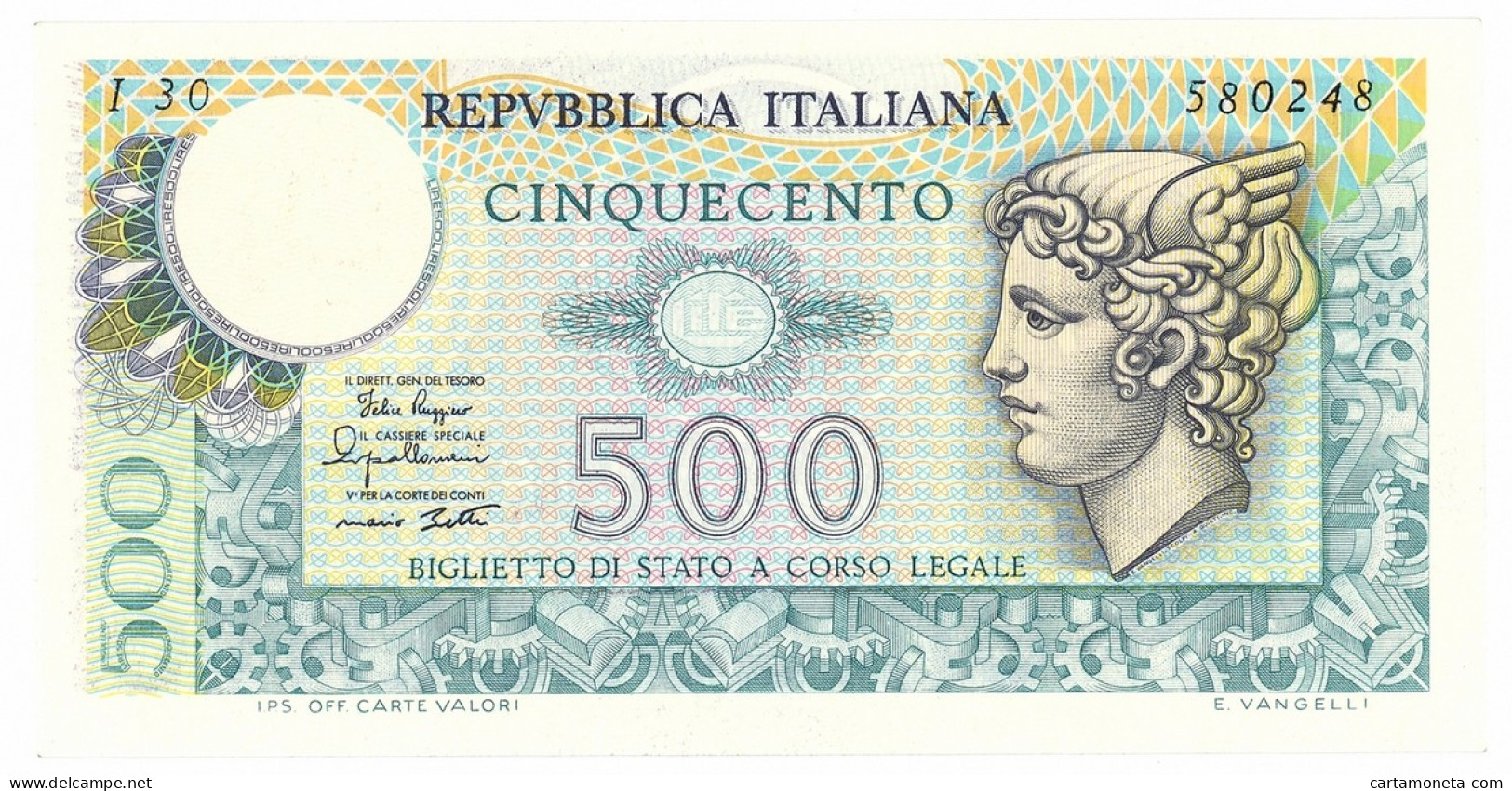 500 LIRE BIGLIETTO DI STATO MERCURIO 02/04/1979 FDS - Autres & Non Classés