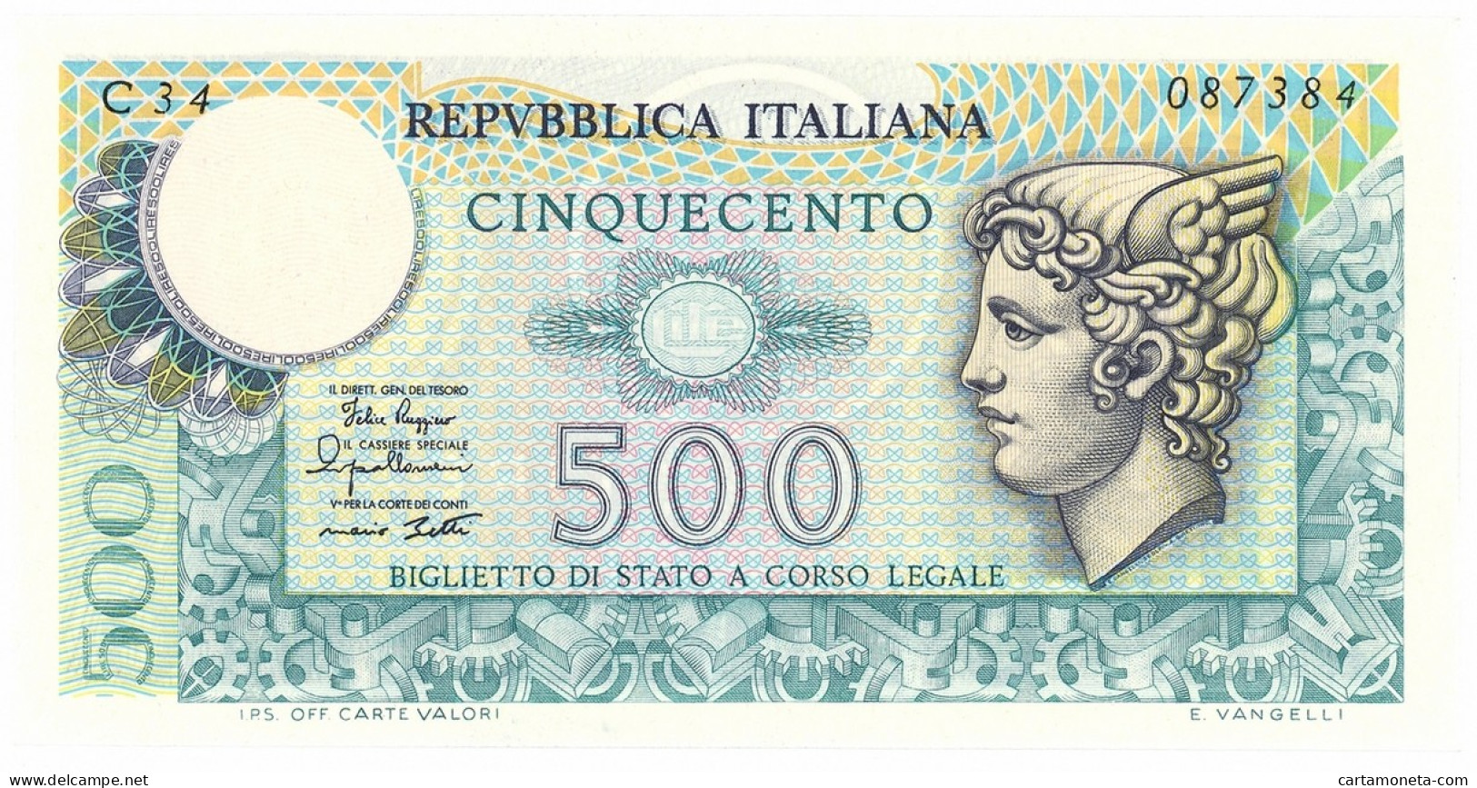 500 LIRE BIGLIETTO DI STATO MERCURIO 02/04/1979 FDS - Altri & Non Classificati