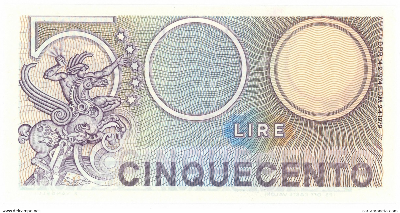 500 LIRE BIGLIETTO DI STATO MERCURIO 02/04/1979 FDS - Autres & Non Classés