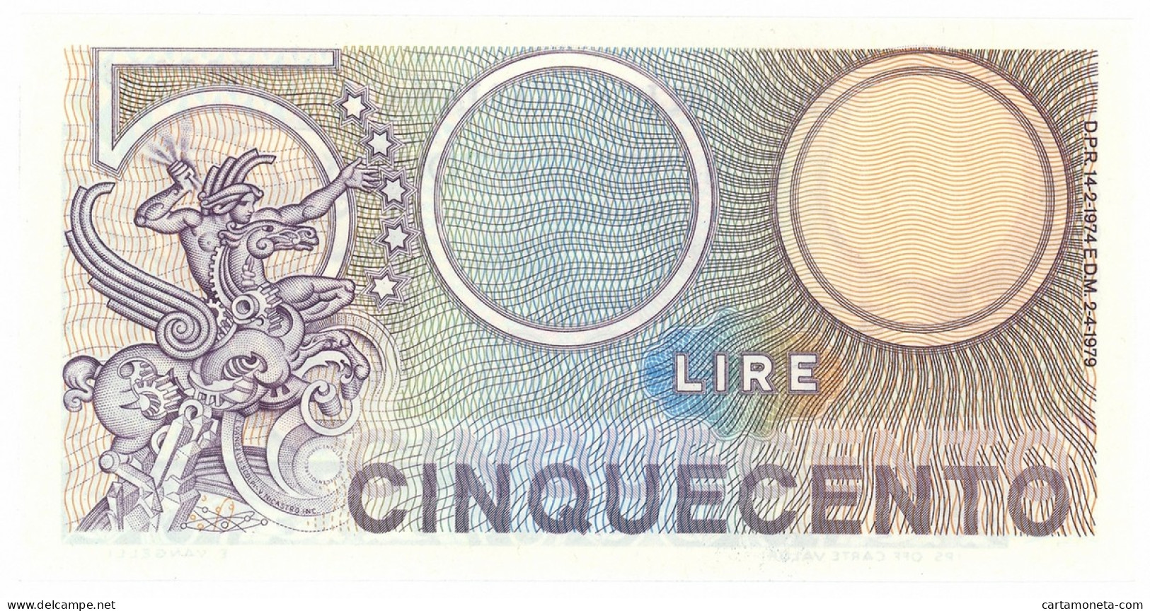 500 LIRE BIGLIETTO DI STATO MERCURIO 02/04/1979 FDS - Autres & Non Classés