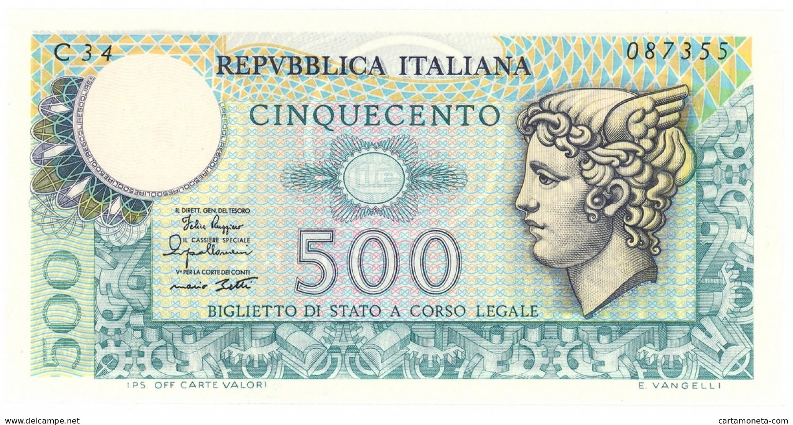 500 LIRE BIGLIETTO DI STATO MERCURIO 02/04/1979 FDS - Autres & Non Classés