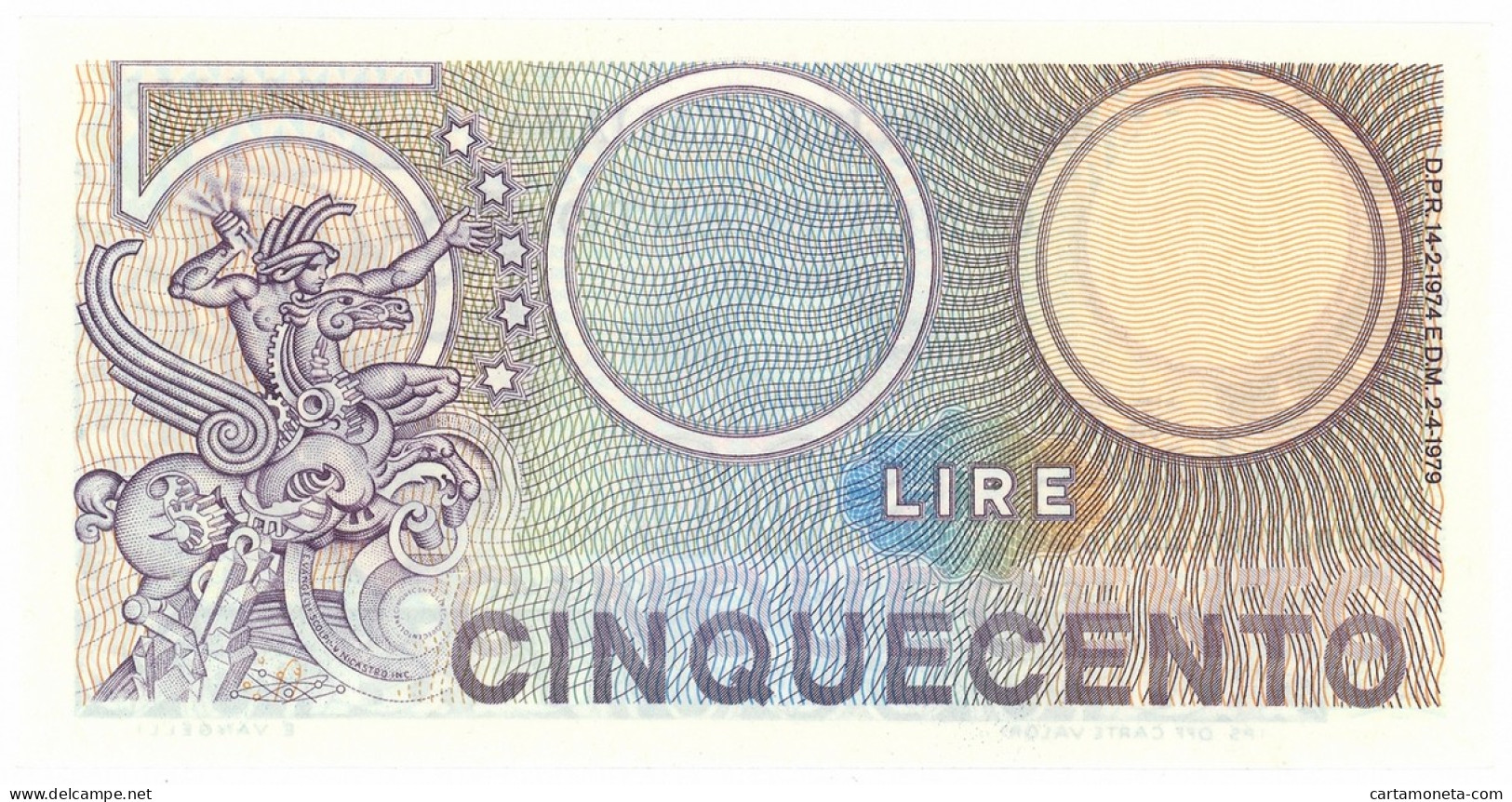 500 LIRE BIGLIETTO DI STATO MERCURIO 02/04/1979 FDS - Autres & Non Classés