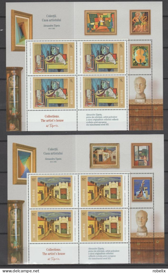 ROMANIA 2023 PAINTING -THE ARTIST'S HOUSE - Alexandru Tipoia - Sheet Of 4 Stamps + Labels And Illustrated Borders MNH** - Moderne