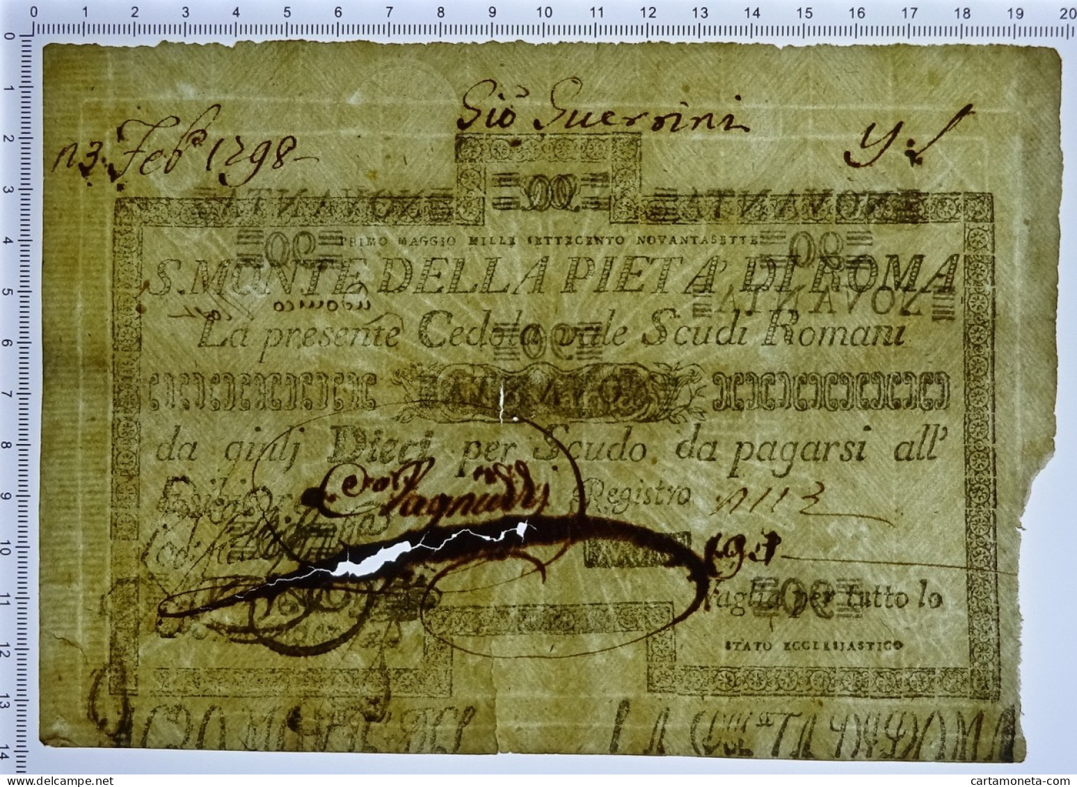 90 SCUDI CEDOLA SACRO MONTE DELLA PIETÀ DI ROMA 01/05/1797 MB+ - Other & Unclassified