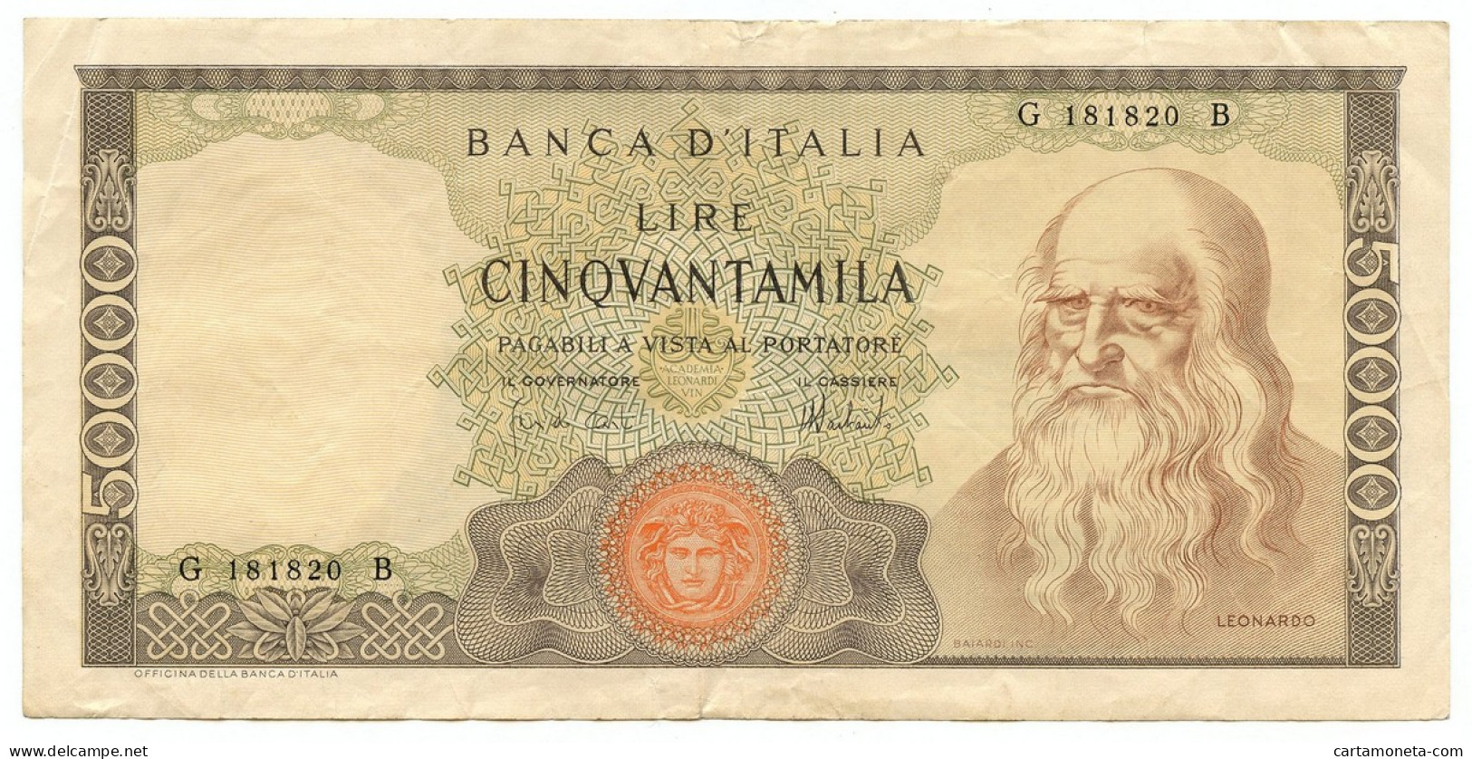 50000 LIRE BANCA D'ITALIA LEONARDO DA VINCI MEDUSA 16/05/1972 BB+ - Otros & Sin Clasificación