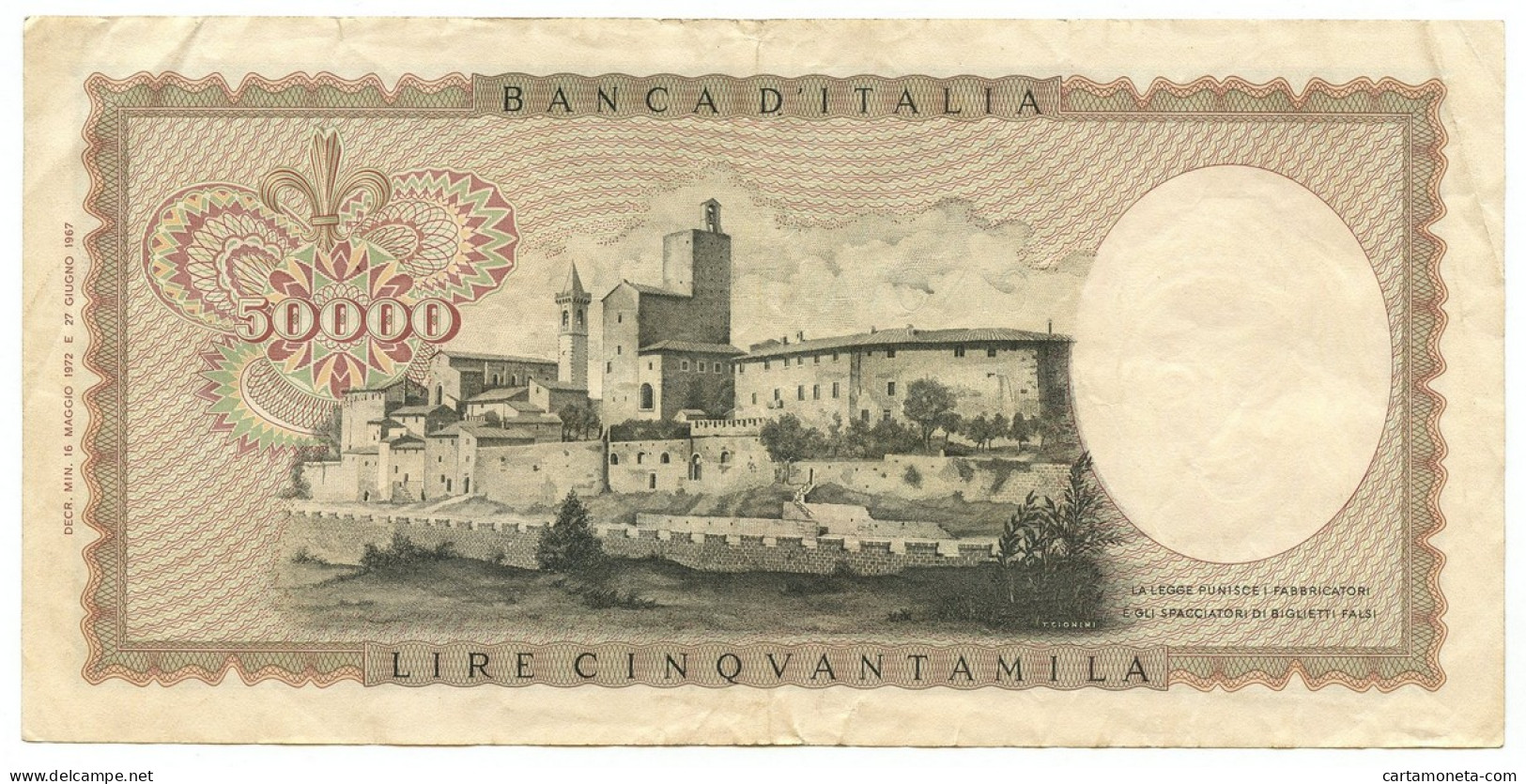 50000 LIRE BANCA D'ITALIA LEONARDO DA VINCI MEDUSA 16/05/1972 BB+ - Andere & Zonder Classificatie