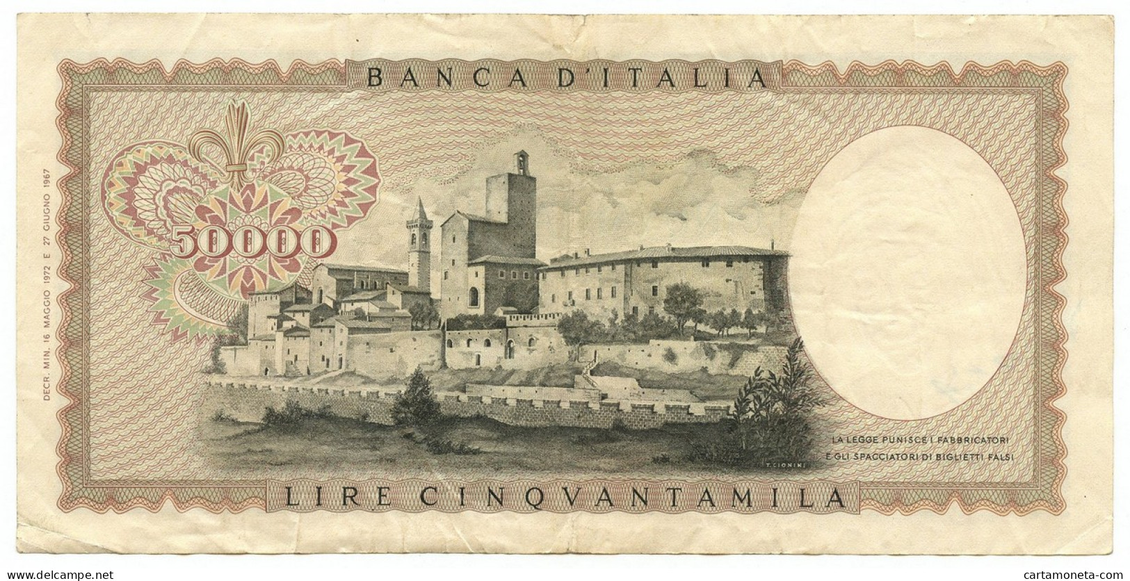 50000 LIRE BANCA D'ITALIA LEONARDO DA VINCI MEDUSA 16/05/1972 BB - Otros & Sin Clasificación