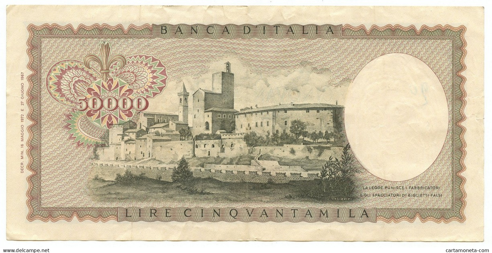 50000 LIRE BANCA D'ITALIA LEONARDO DA VINCI MEDUSA 16/05/1972 BB - Autres & Non Classés