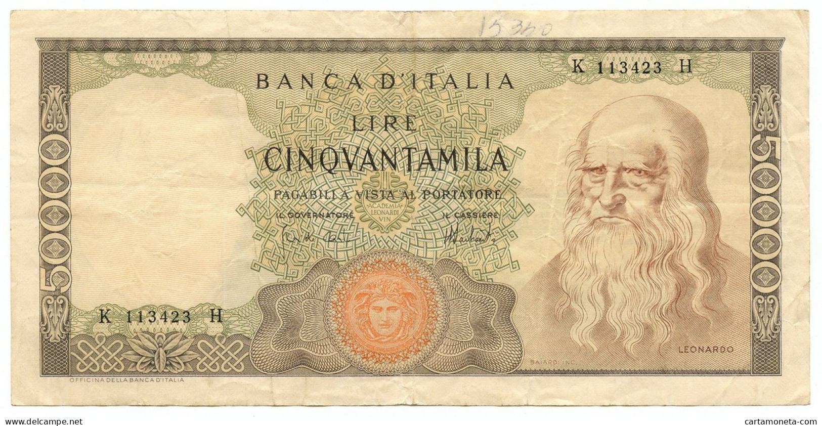 50000 LIRE BANCA D'ITALIA LEONARDO DA VINCI MEDUSA 16/05/1972 BB - Sonstige & Ohne Zuordnung
