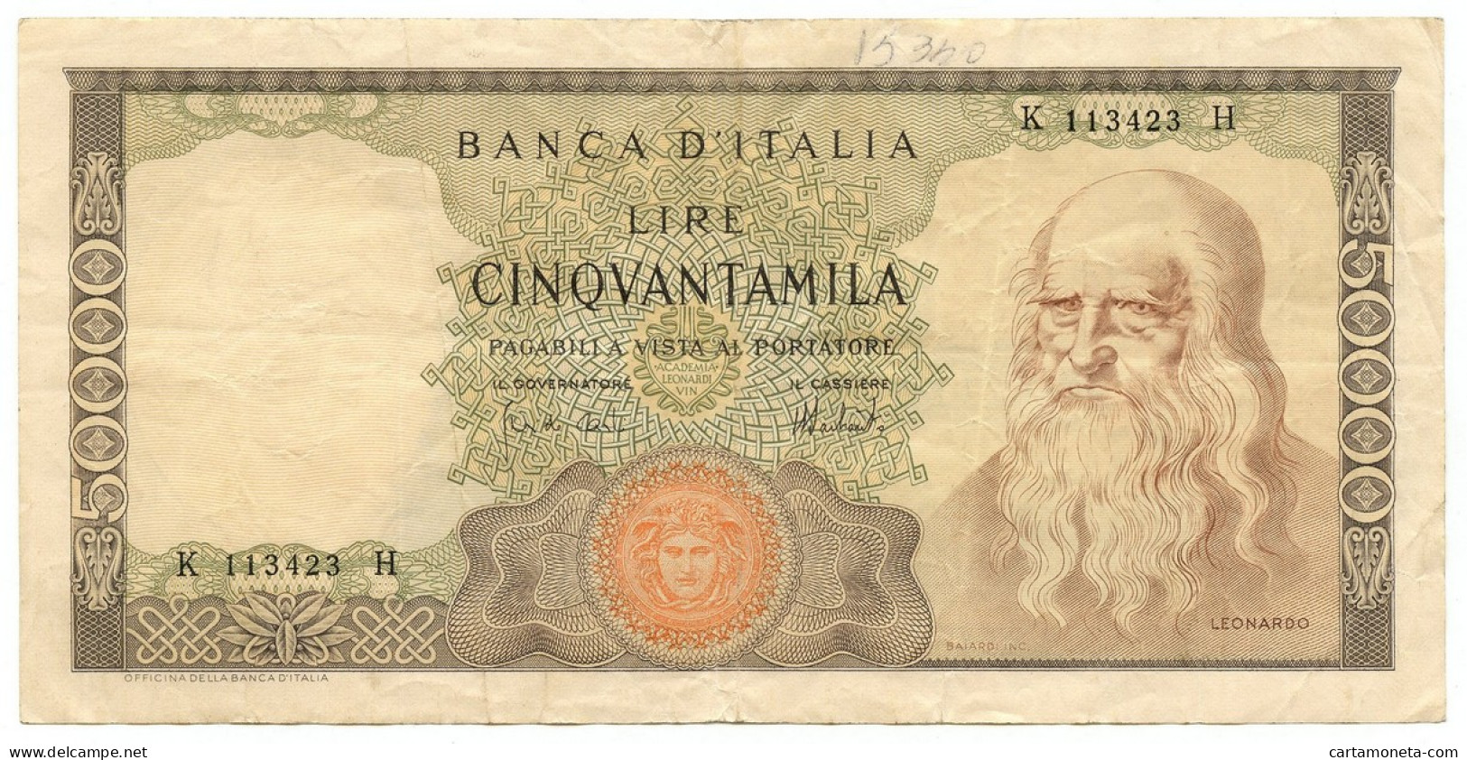 50000 LIRE BANCA D'ITALIA LEONARDO DA VINCI MEDUSA 16/05/1972 BB - Andere & Zonder Classificatie