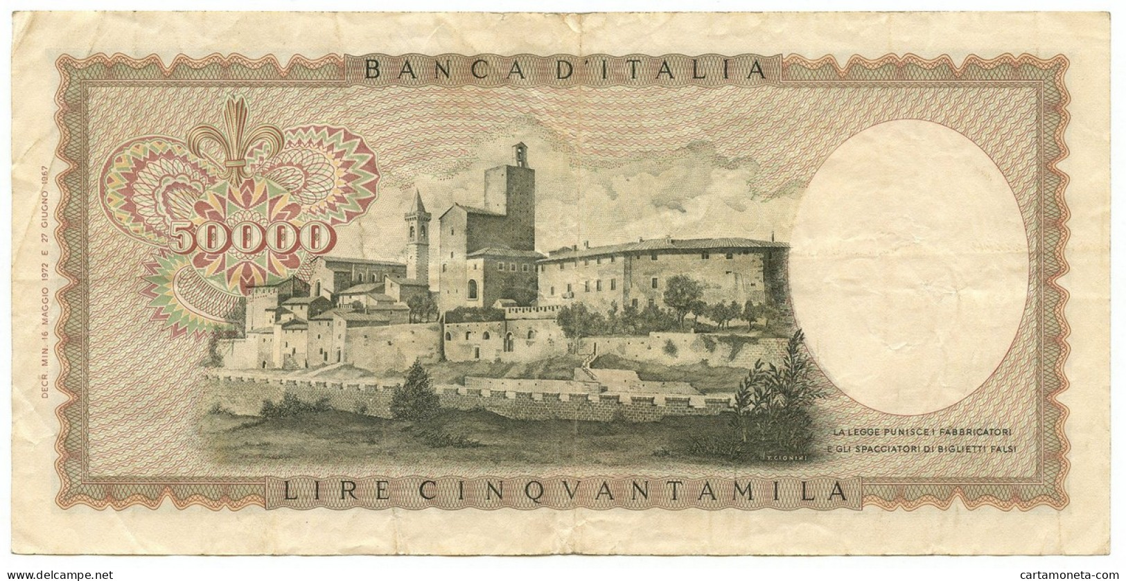 50000 LIRE BANCA D'ITALIA LEONARDO DA VINCI MEDUSA 16/05/1972 BB - Altri & Non Classificati