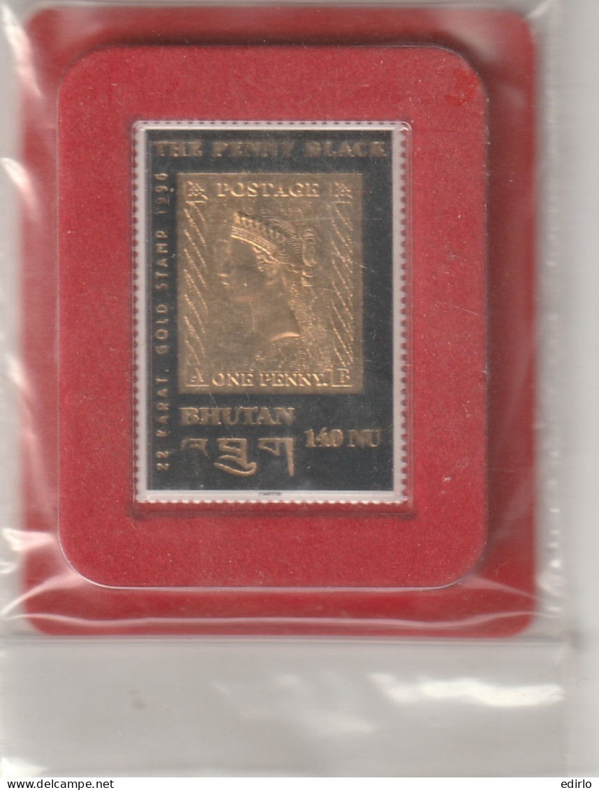 ///    BHUTAN  ////  Commémoration Du Black Peny Gold Stamp - TIMBRE  OR  Du BHUTAN  140 Nu - Neufs