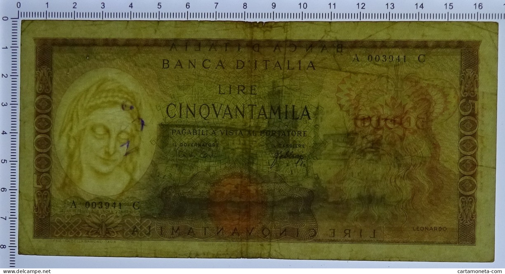 50000 LIRE BANCA D'ITALIA LEONARDO DA VINCI MEDUSA 03/07/1967 QBB - Otros & Sin Clasificación