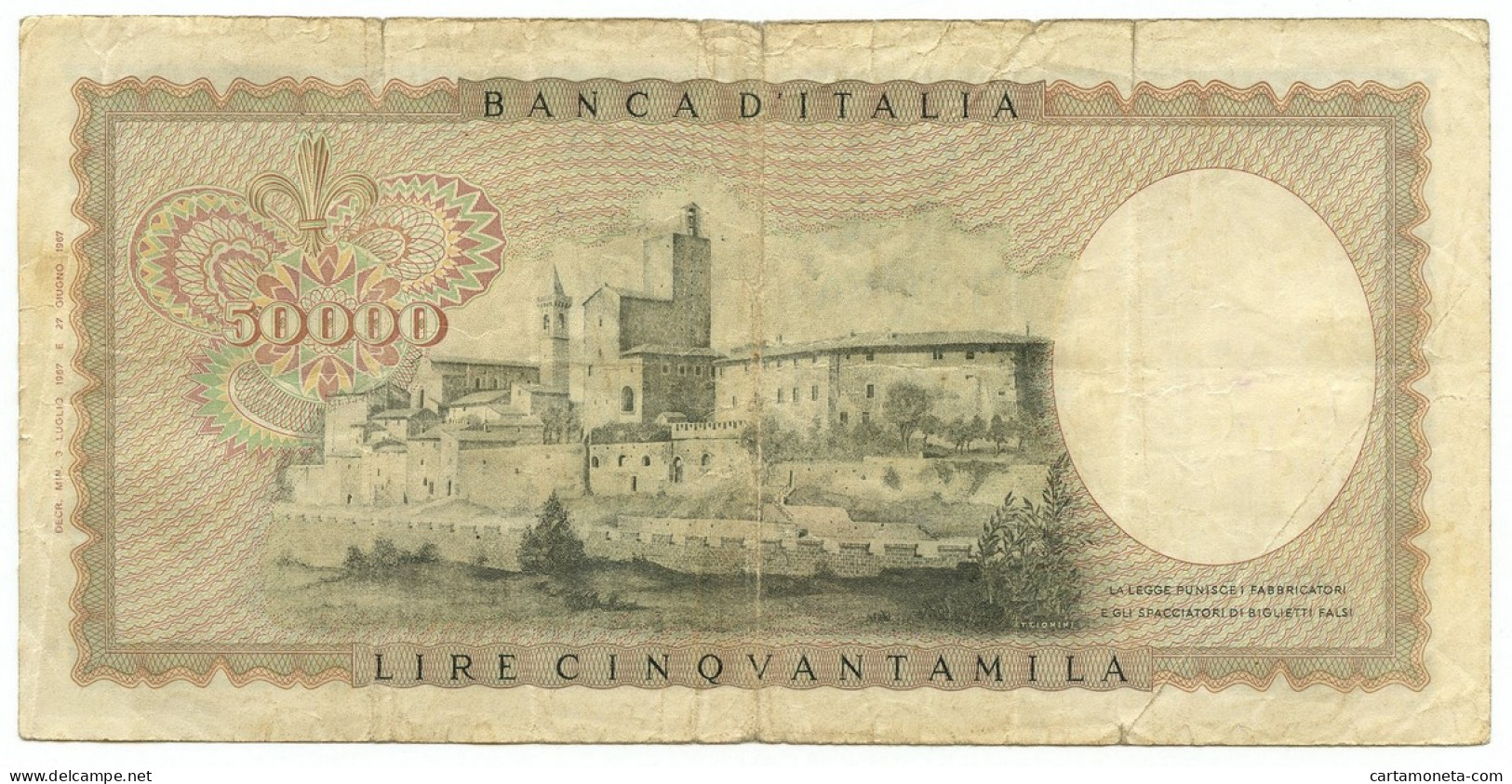 50000 LIRE BANCA D'ITALIA LEONARDO DA VINCI MEDUSA 03/07/1967 QBB - Otros & Sin Clasificación